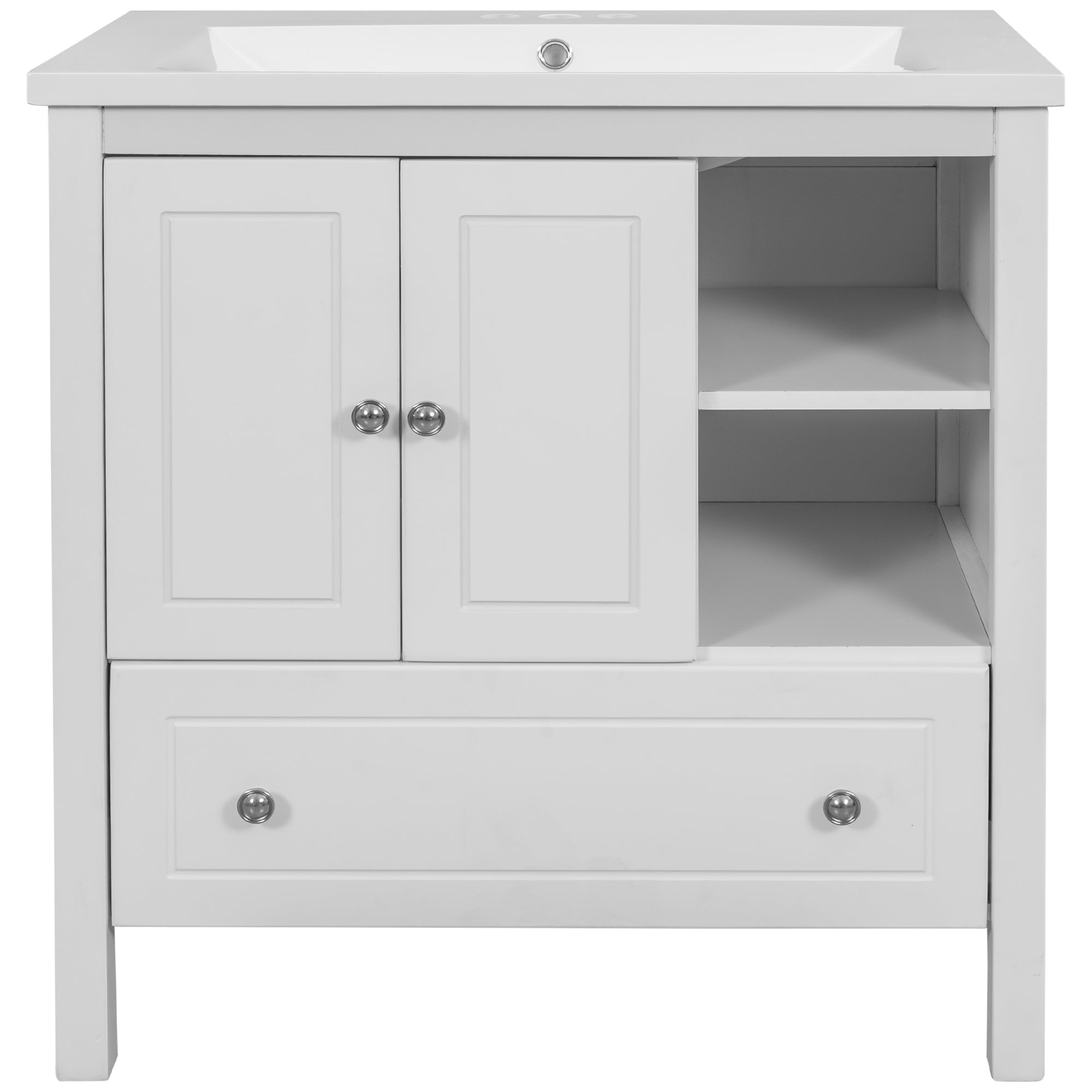 30 in. W x 18. in D. x 32 in. H Bath Vanity with White Ceramic Top