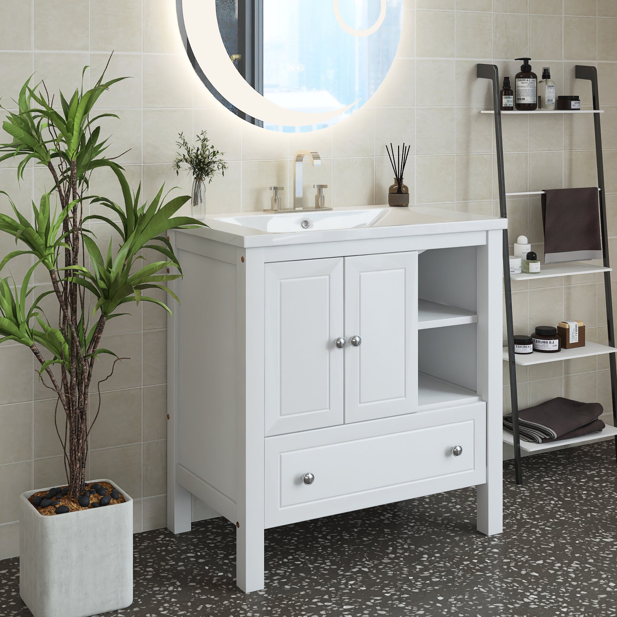 30 in. W x 18. in D. x 32 in. H Bath Vanity with White Ceramic Top