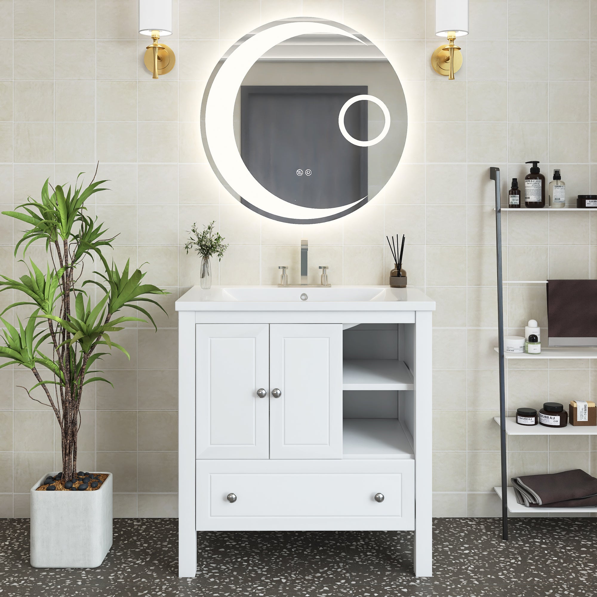 30 in. W x 18. in D. x 32 in. H Bath Vanity with White Ceramic Top