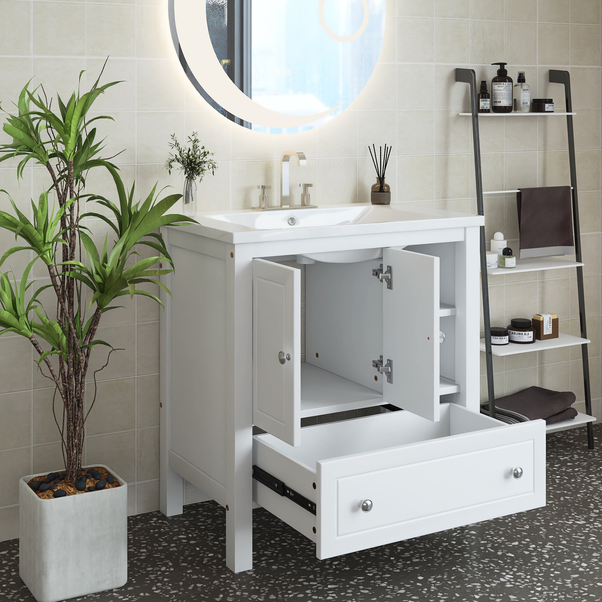 30 in. W x 18. in D. x 32 in. H Bath Vanity with White Ceramic Top
