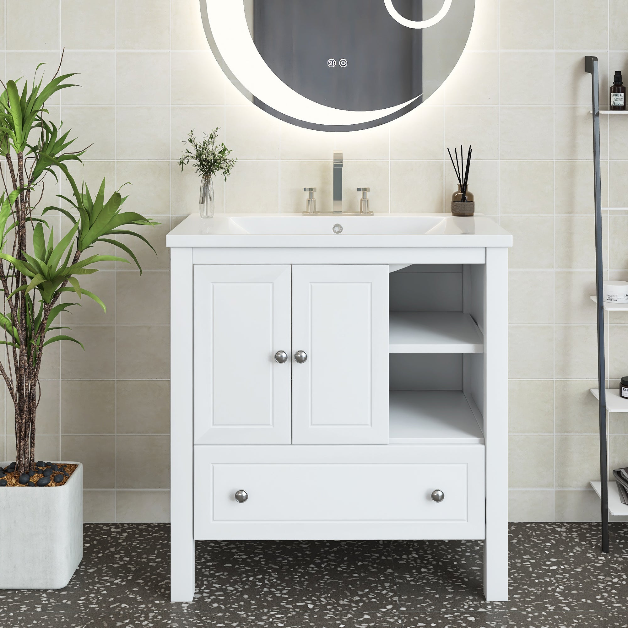 30 in. W x 18. in D. x 32 in. H Bath Vanity with White Ceramic Top