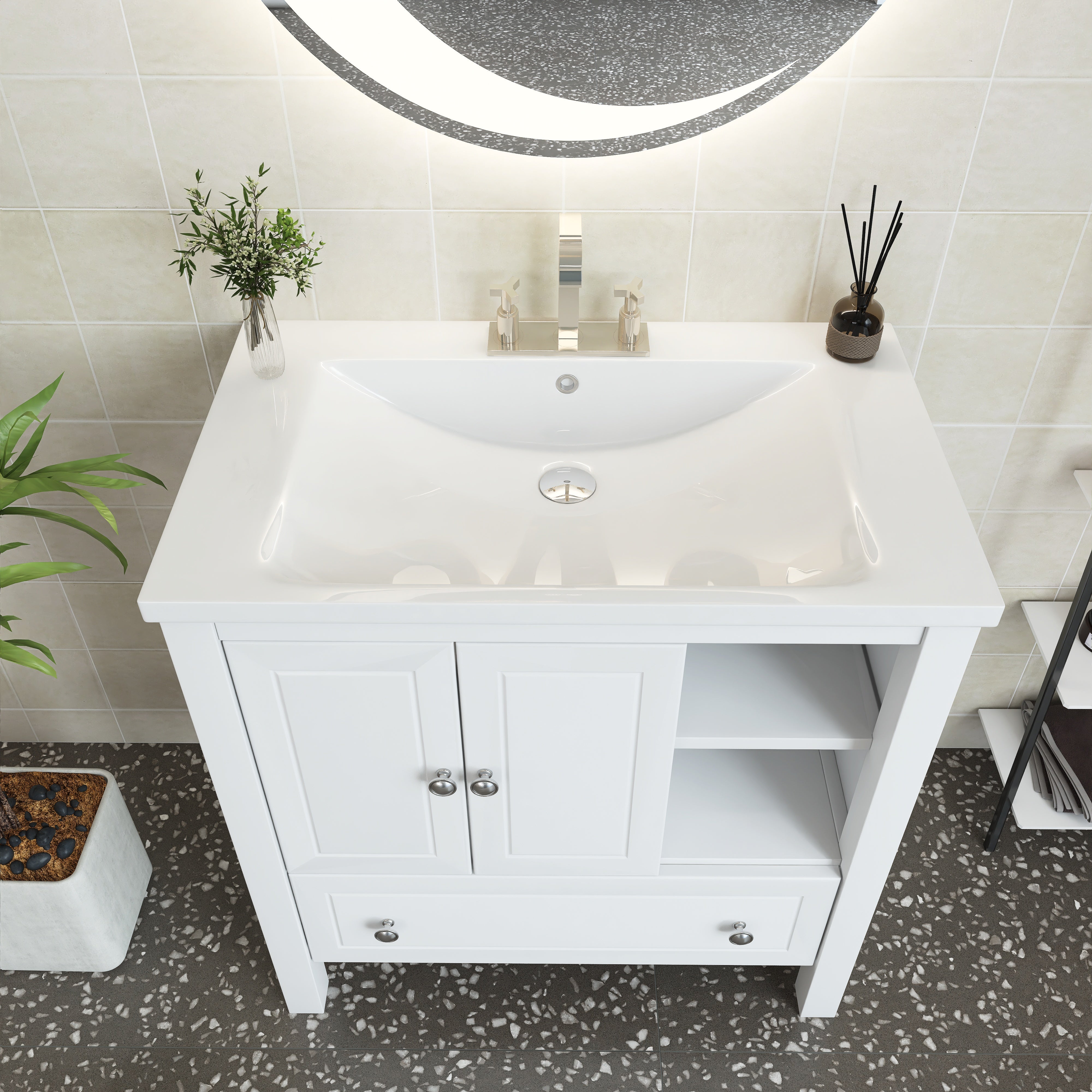 30 in. W x 18. in D. x 32 in. H Bath Vanity with White Ceramic Top