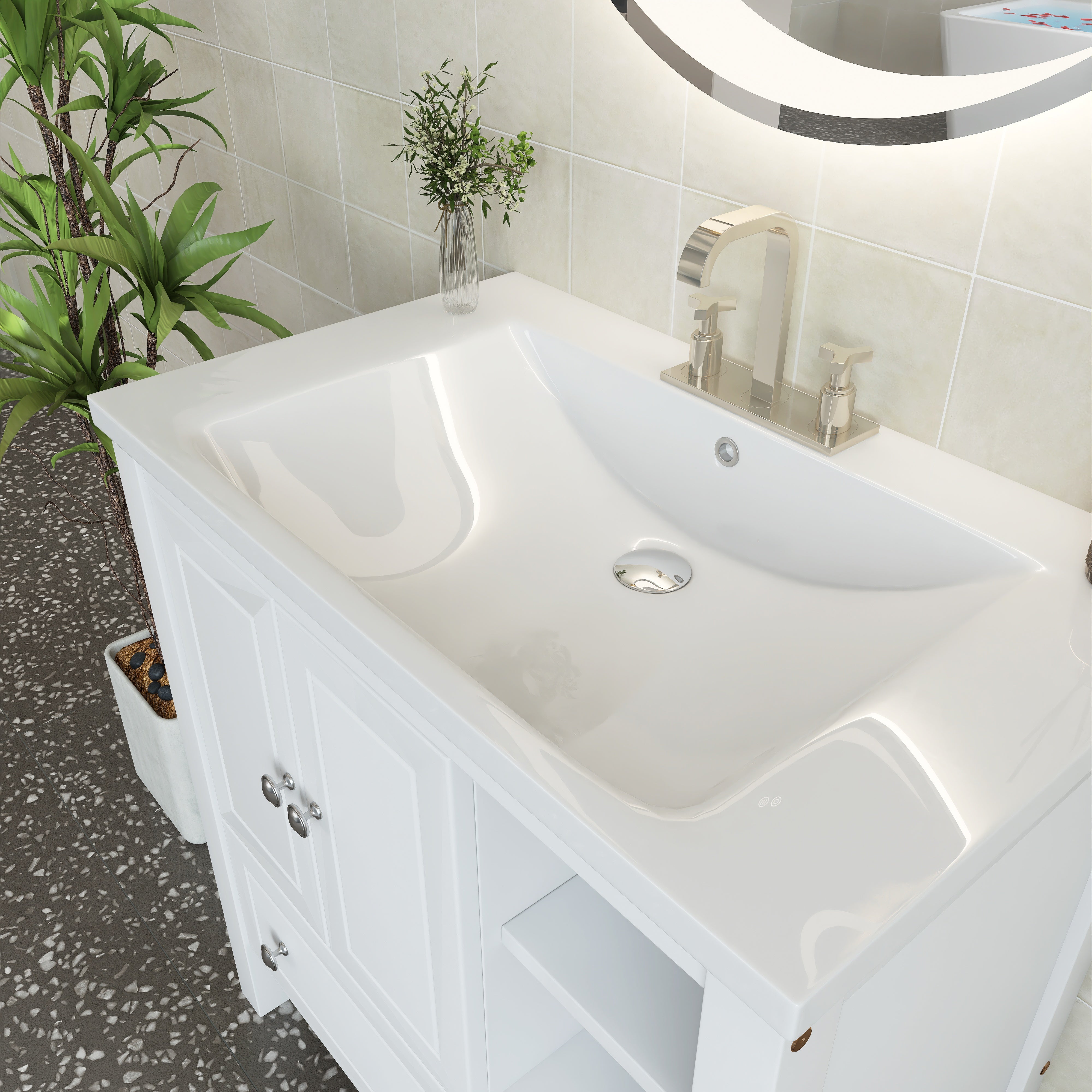 30 in. W x 18. in D. x 32 in. H Bath Vanity with White Ceramic Top