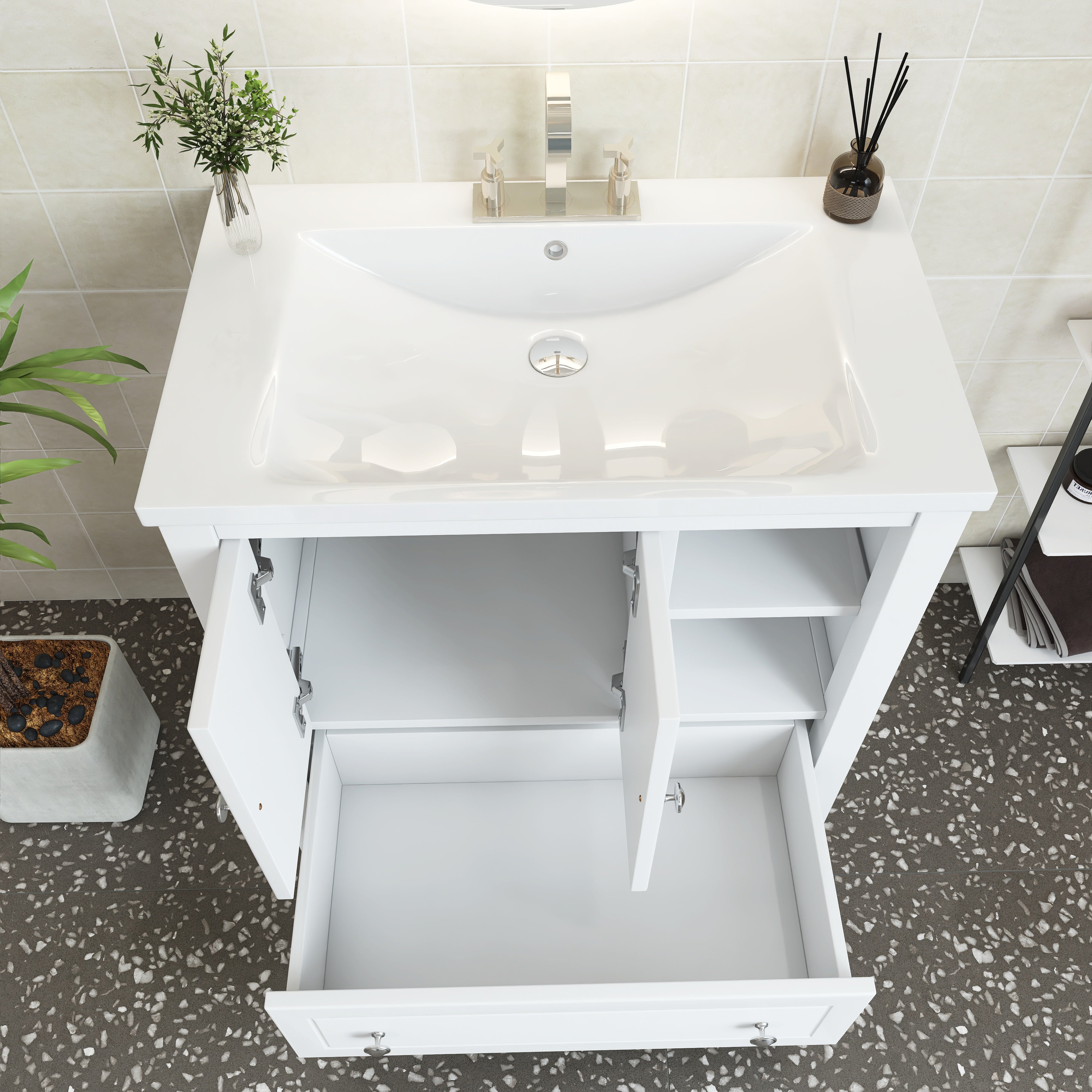 30 in. W x 18. in D. x 32 in. H Bath Vanity with White Ceramic Top