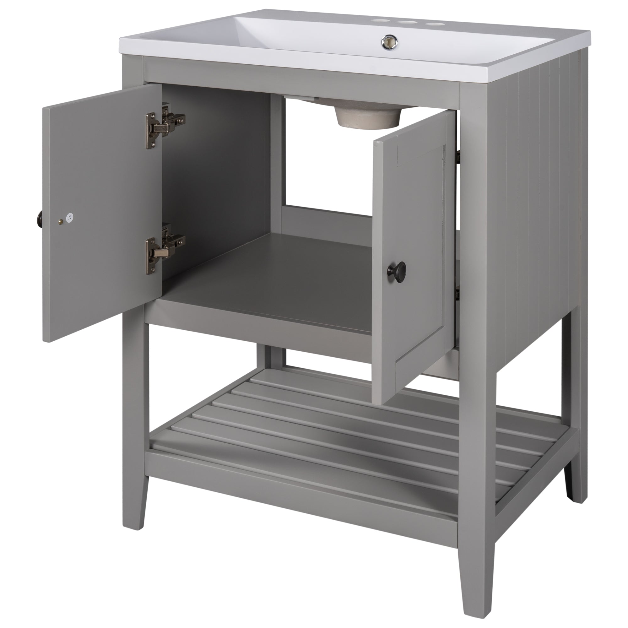 24" Wood Freestanding Bathroom Vanity with Integrated Ceramic Sink