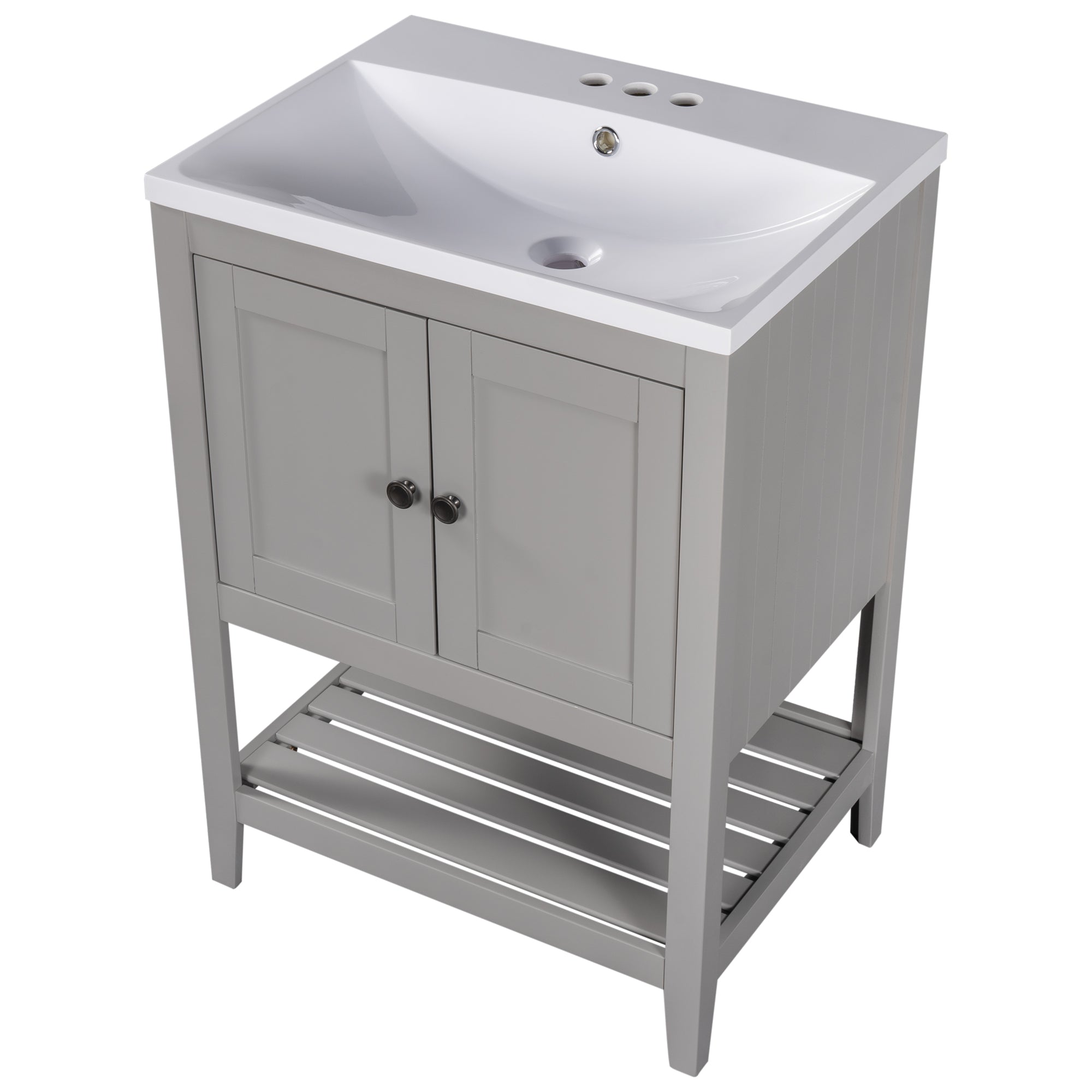24" Wood Freestanding Bathroom Vanity with Integrated Ceramic Sink