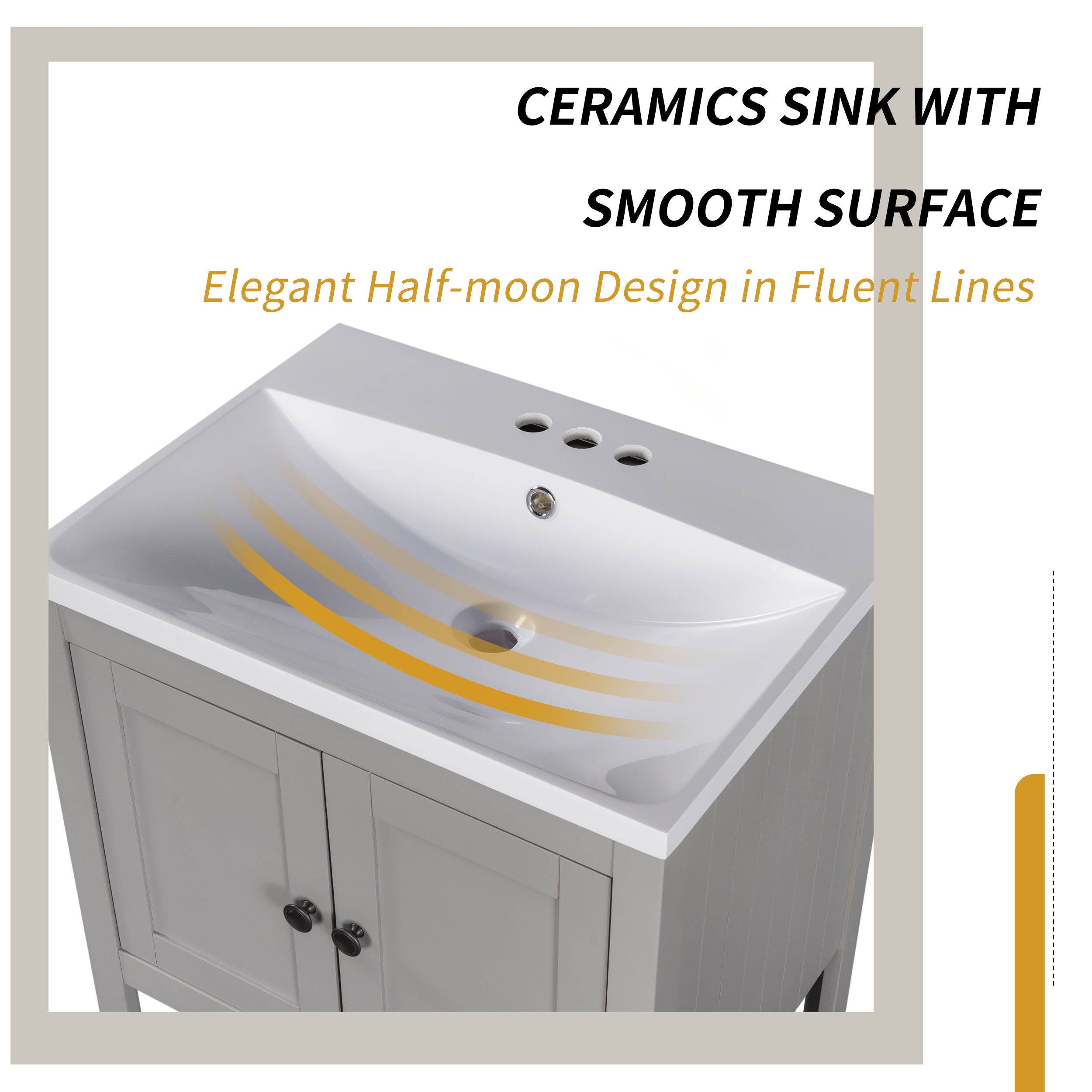 24" Wood Freestanding Bathroom Vanity with Integrated Ceramic Sink