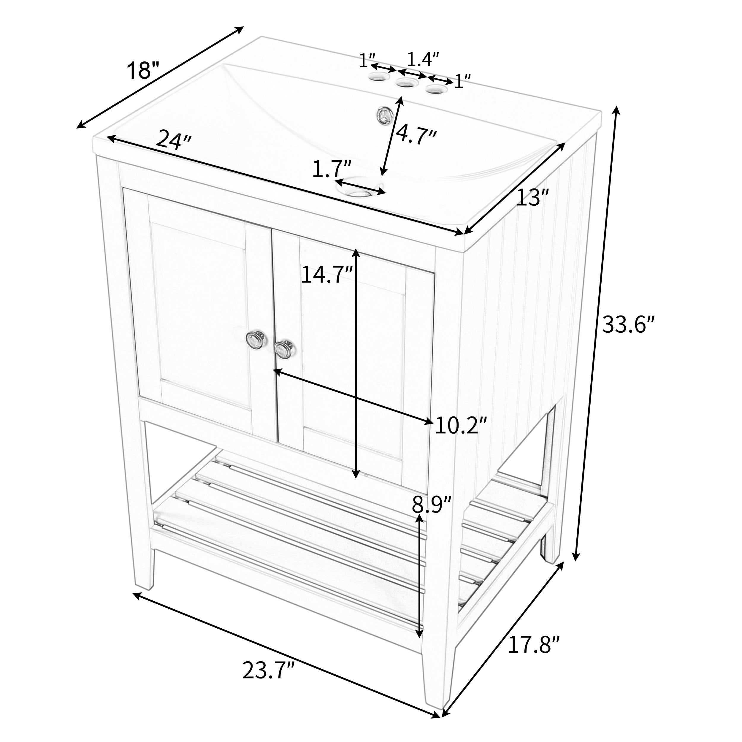 24" Wood Freestanding Bathroom Vanity with Integrated Ceramic Sink