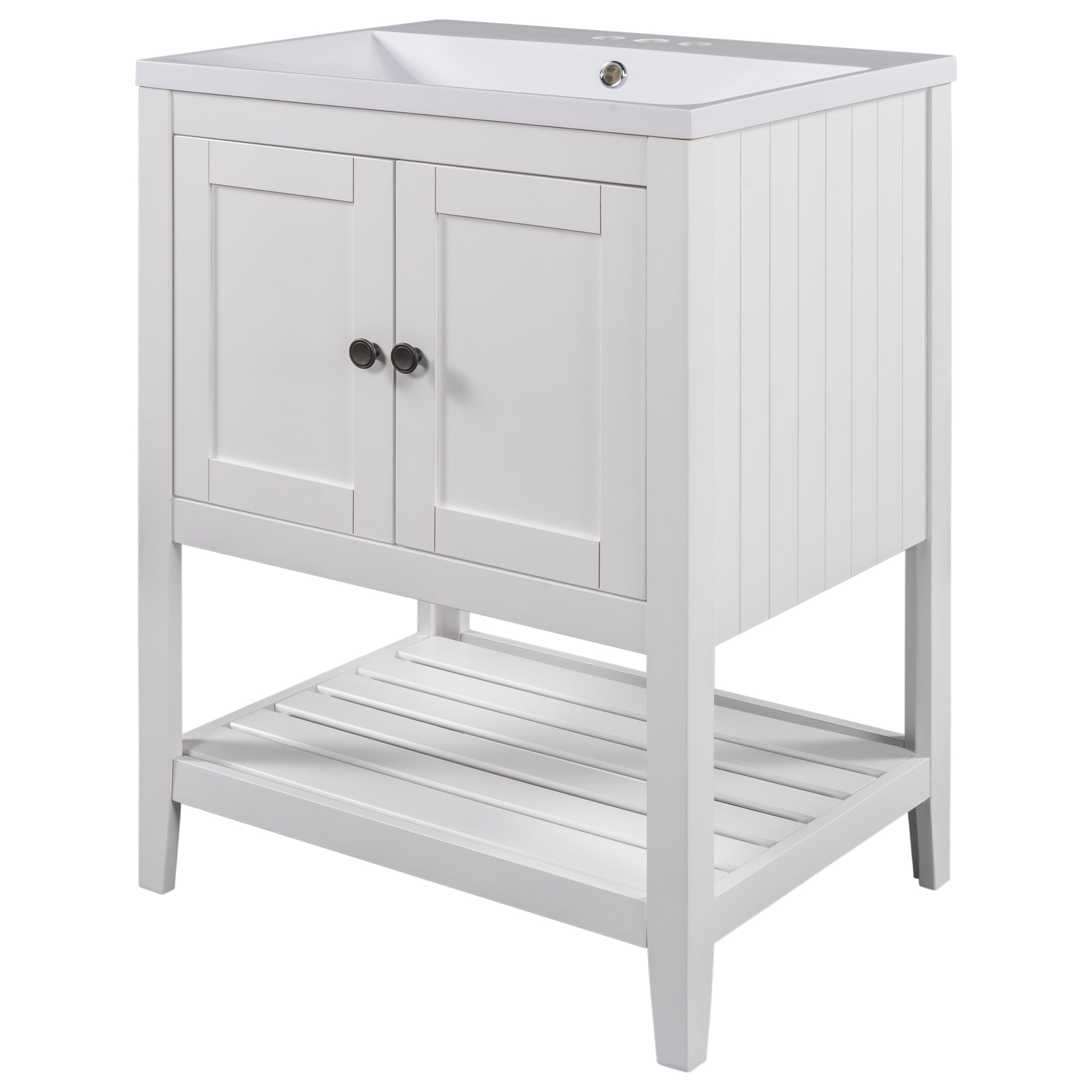 24" Wood Freestanding Bathroom Vanity with Integrated Ceramic Sink