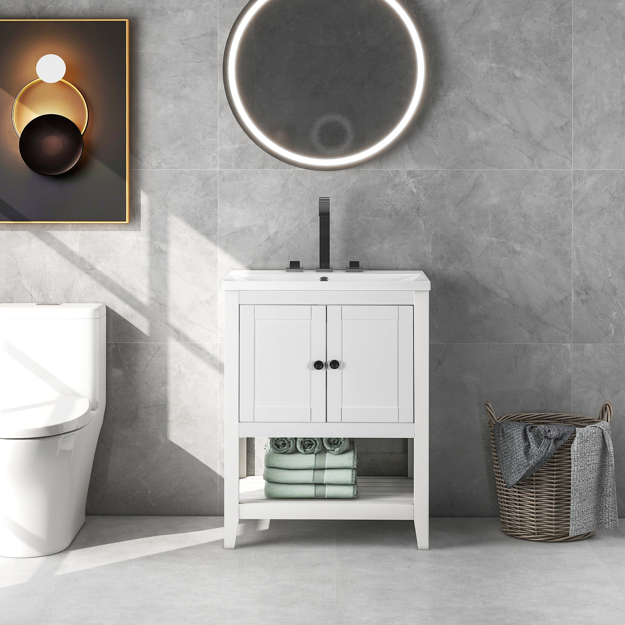 24" Wood Freestanding Bathroom Vanity with Integrated Ceramic Sink