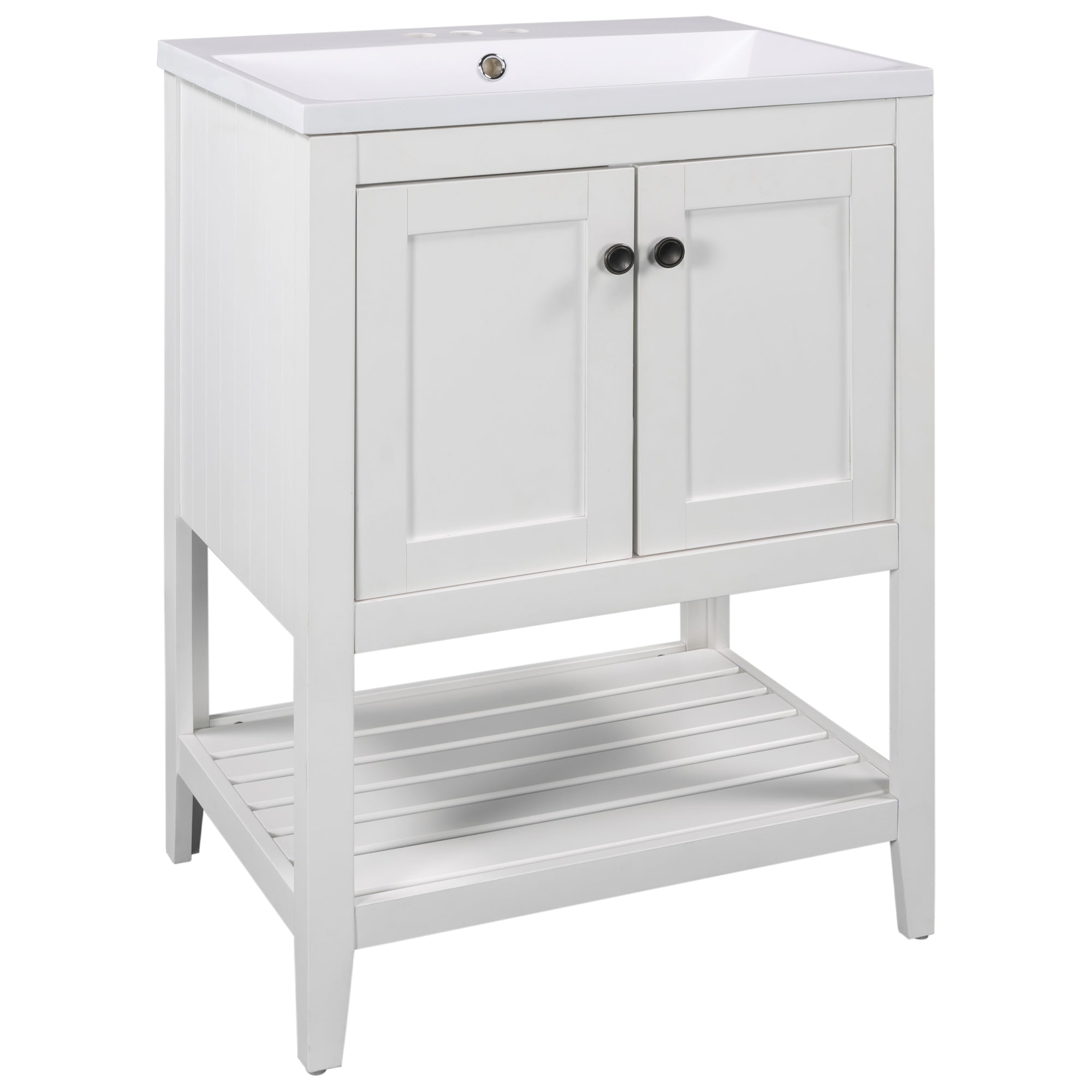 24" Wood Freestanding Bathroom Vanity with Integrated Ceramic Sink