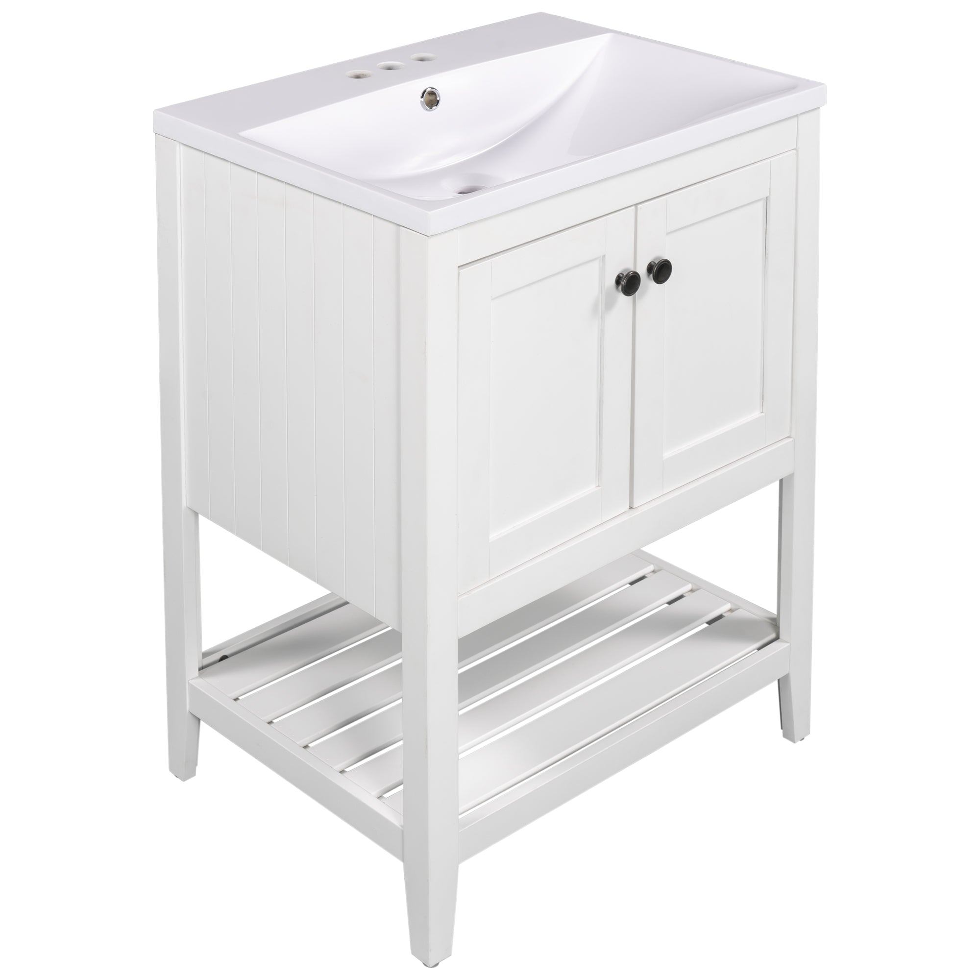 24" Wood Freestanding Bathroom Vanity with Integrated Ceramic Sink