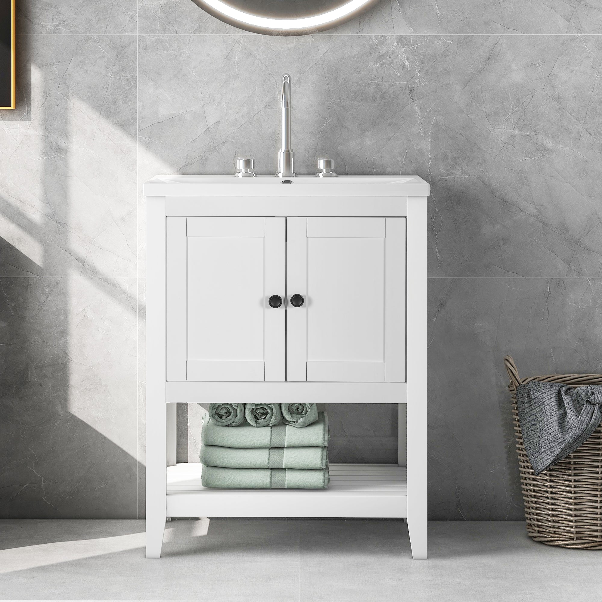 24" Wood Freestanding Bathroom Vanity with Integrated Ceramic Sink