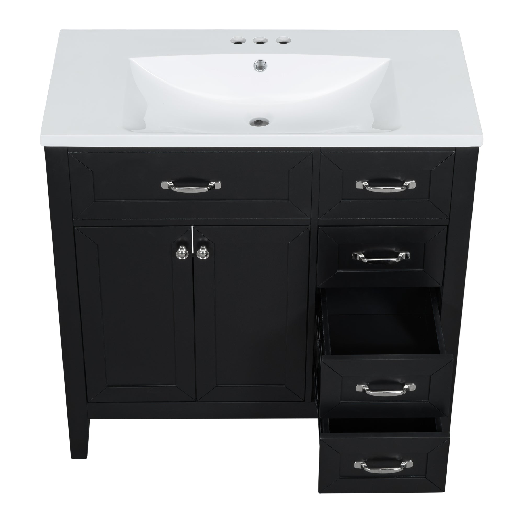 36 in.W MDF Freestanding Bathroom Vanity Set with Integrated Sink, Drawers and Doors
