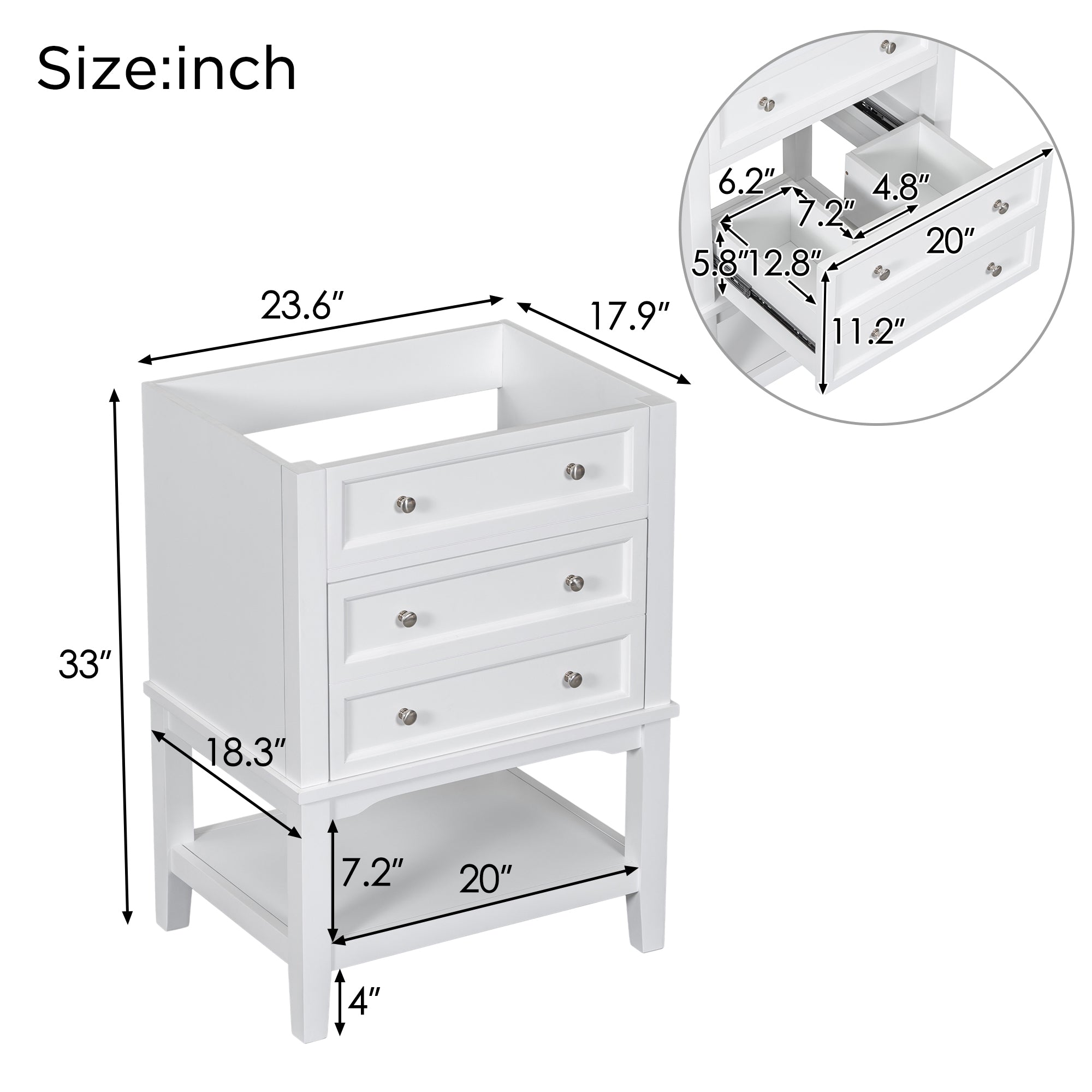 24 in. W x 33 in. H MDF Freestanding Bathroom Vanity Base in White