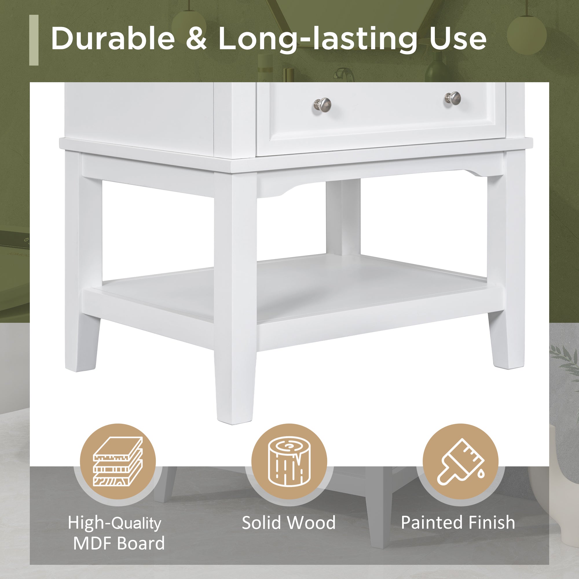 24 in. W x 33 in. H MDF Freestanding Bathroom Vanity Base in White