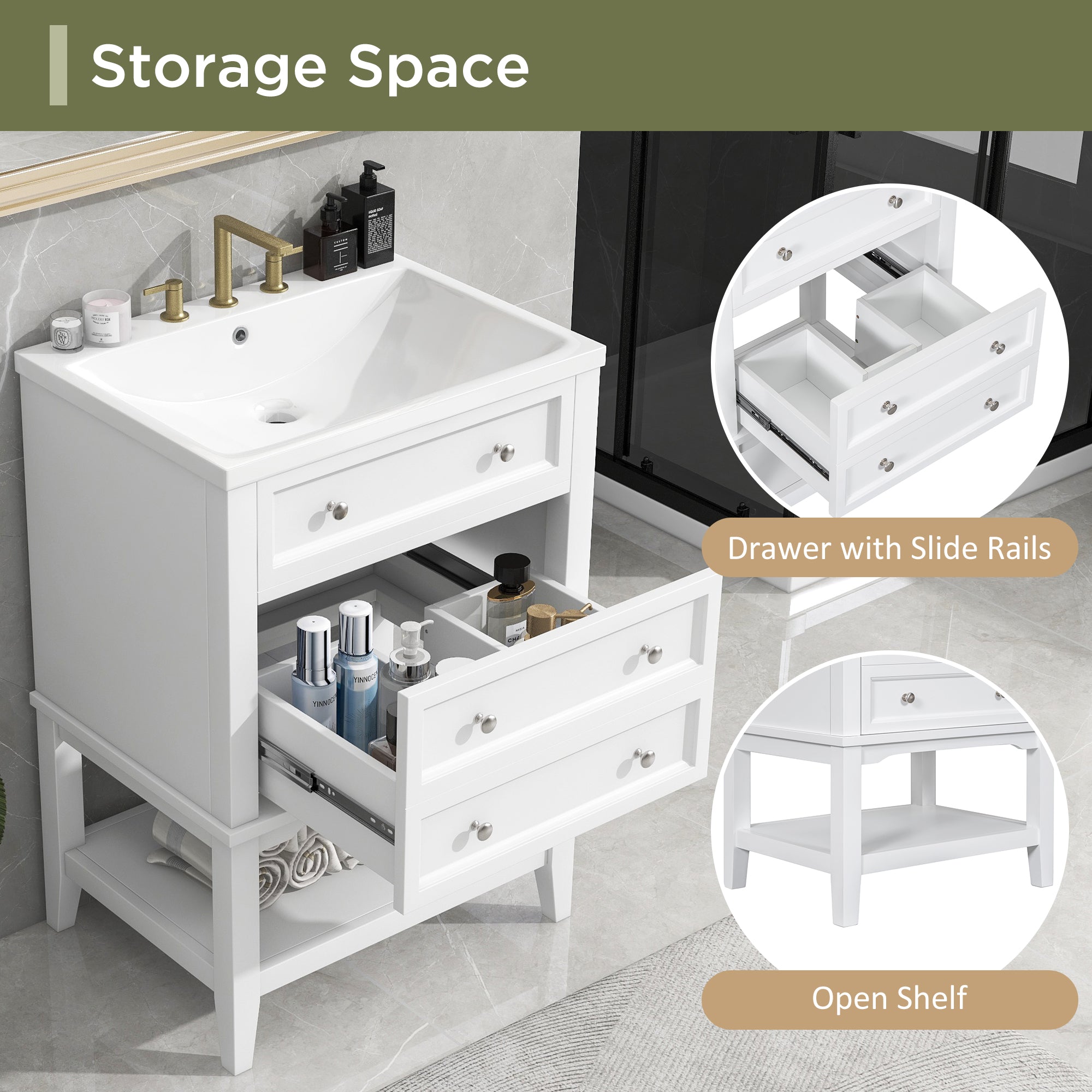 24 in. W x 33 in. H MDF Freestanding Bathroom Vanity Base in White