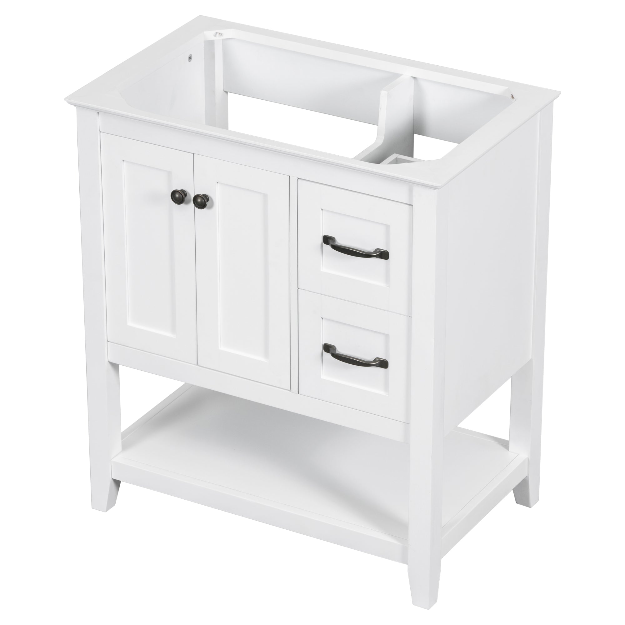 30 Inch MDF Freestanding Bathroom Vanity Base with Open Shelf and Doors