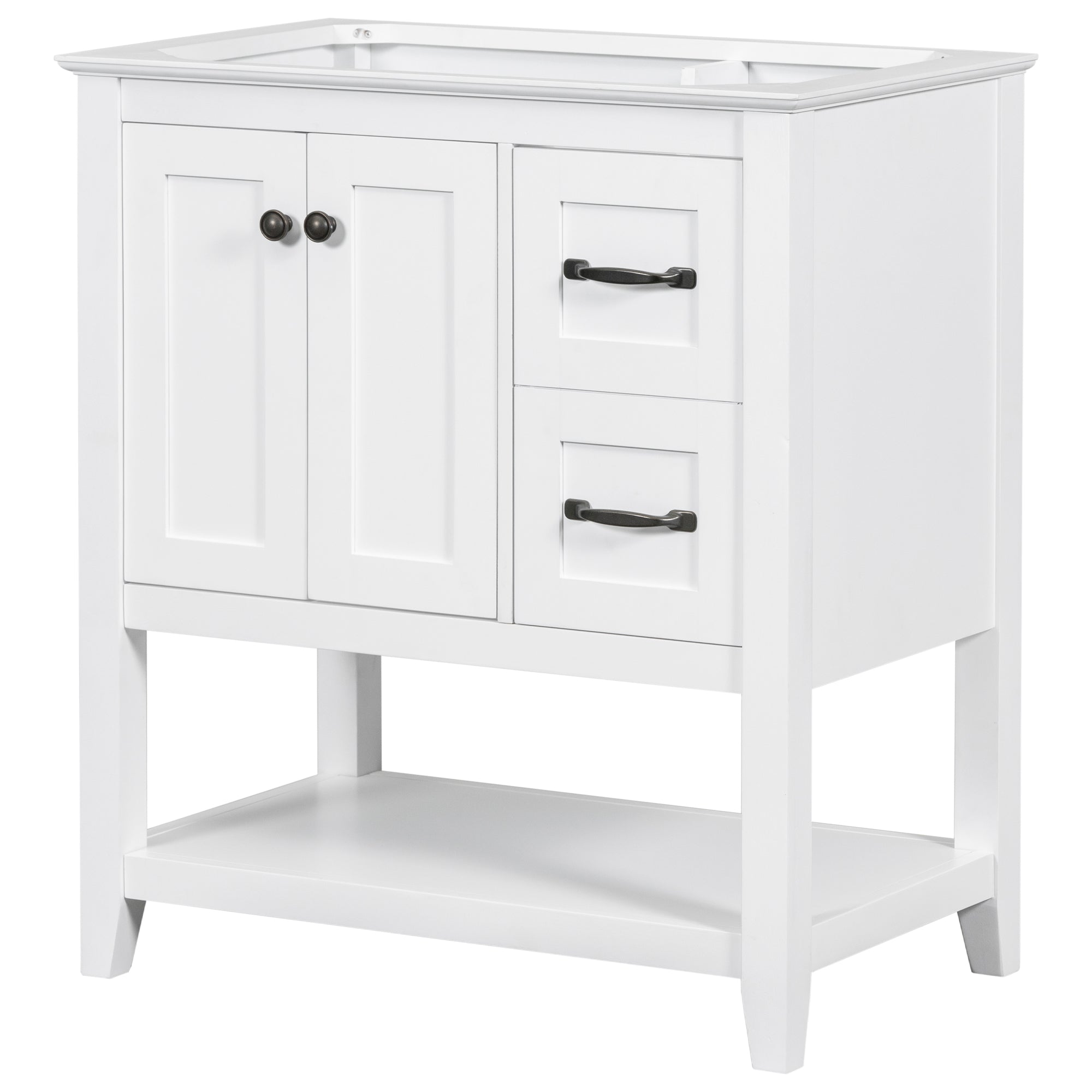 30 Inch MDF Freestanding Bathroom Vanity Base with Open Shelf and Doors