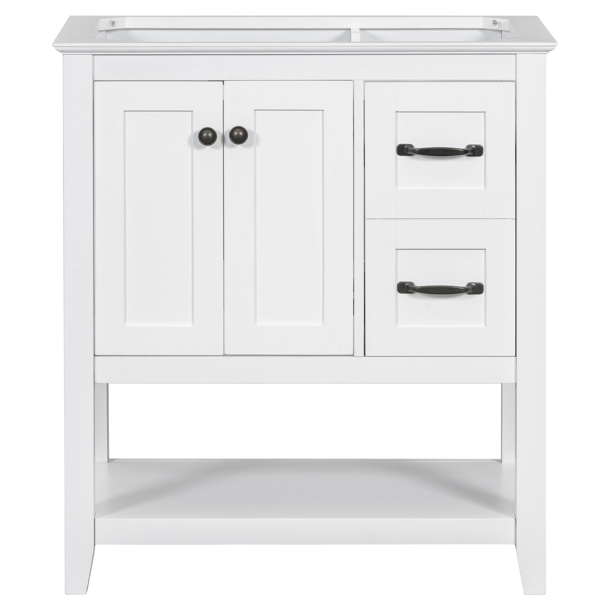 30 Inch MDF Freestanding Bathroom Vanity Base with Open Shelf and Doors