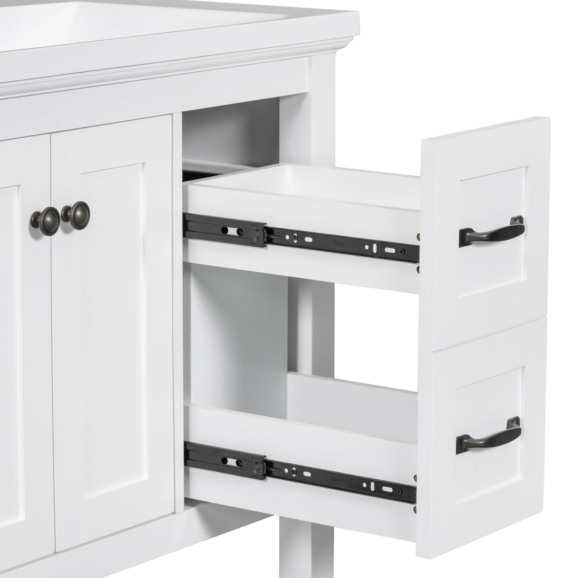 30 Inch MDF Freestanding Bathroom Vanity Base with Open Shelf and Doors
