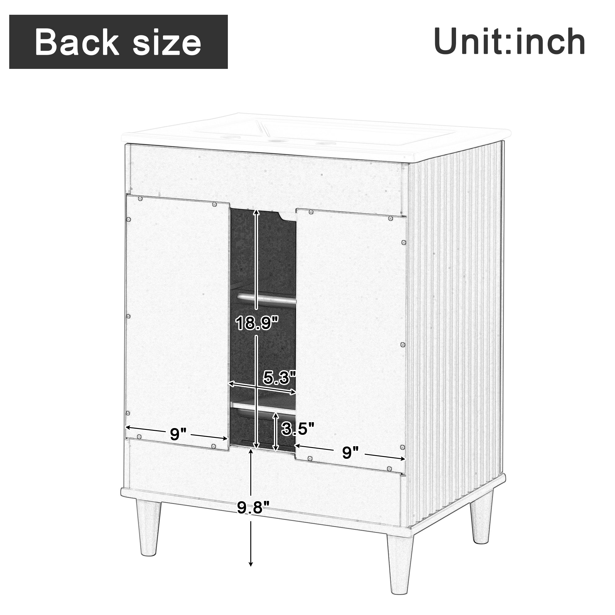 24" Freestanding Solid Wood and MDF Bathroom Vanity Set with Two Doors and Adjustable Shelves