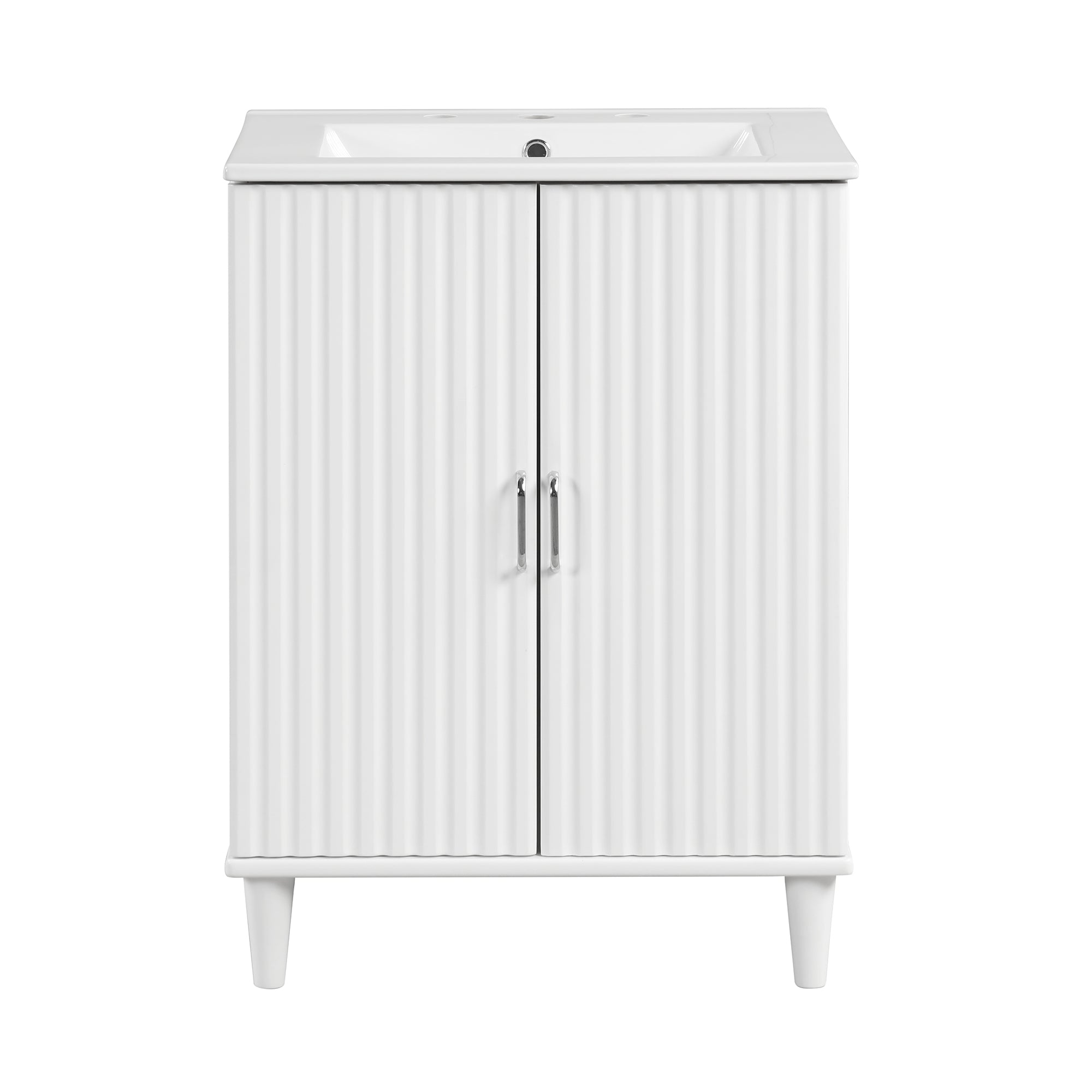 24" Freestanding Solid Wood and MDF Bathroom Vanity Set with Two Doors and Adjustable Shelves