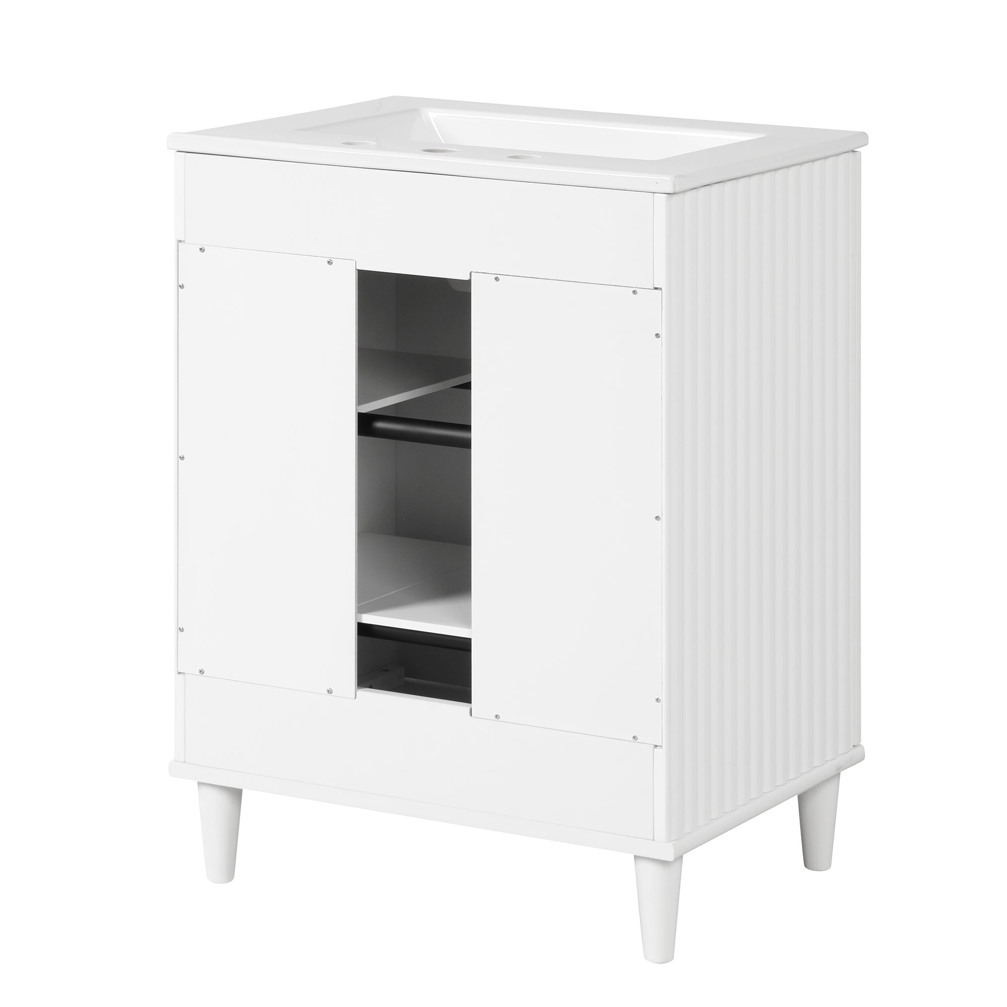 24" Freestanding Solid Wood and MDF Bathroom Vanity Set with Two Doors and Adjustable Shelves