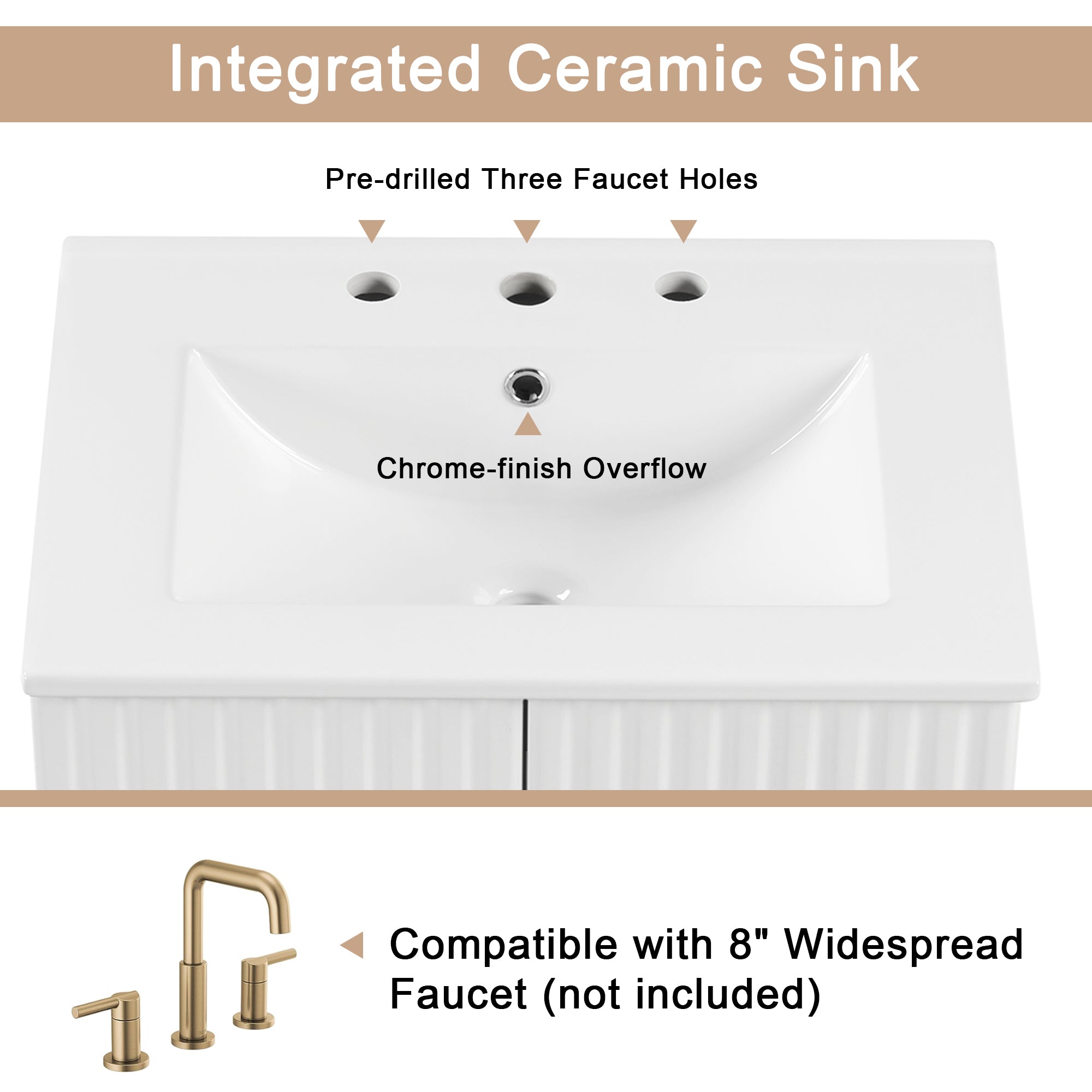 24" Freestanding Solid Wood and MDF Bathroom Vanity Set with Two Doors and Adjustable Shelves