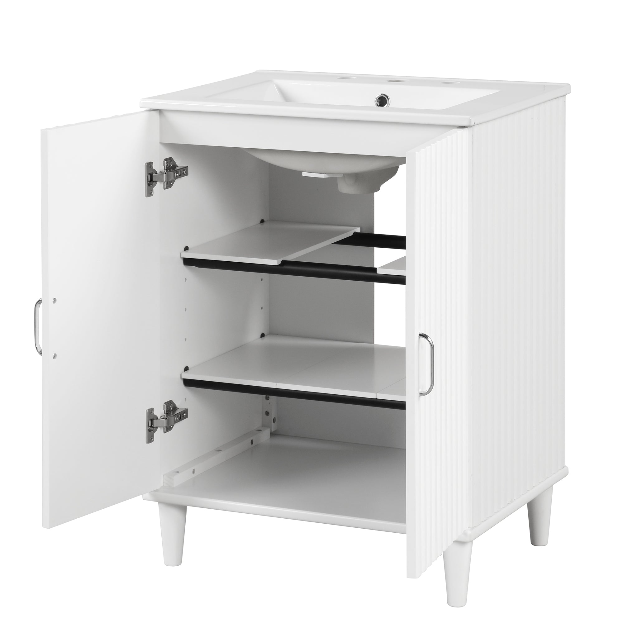 24" Freestanding Solid Wood and MDF Bathroom Vanity Set with Two Doors and Adjustable Shelves