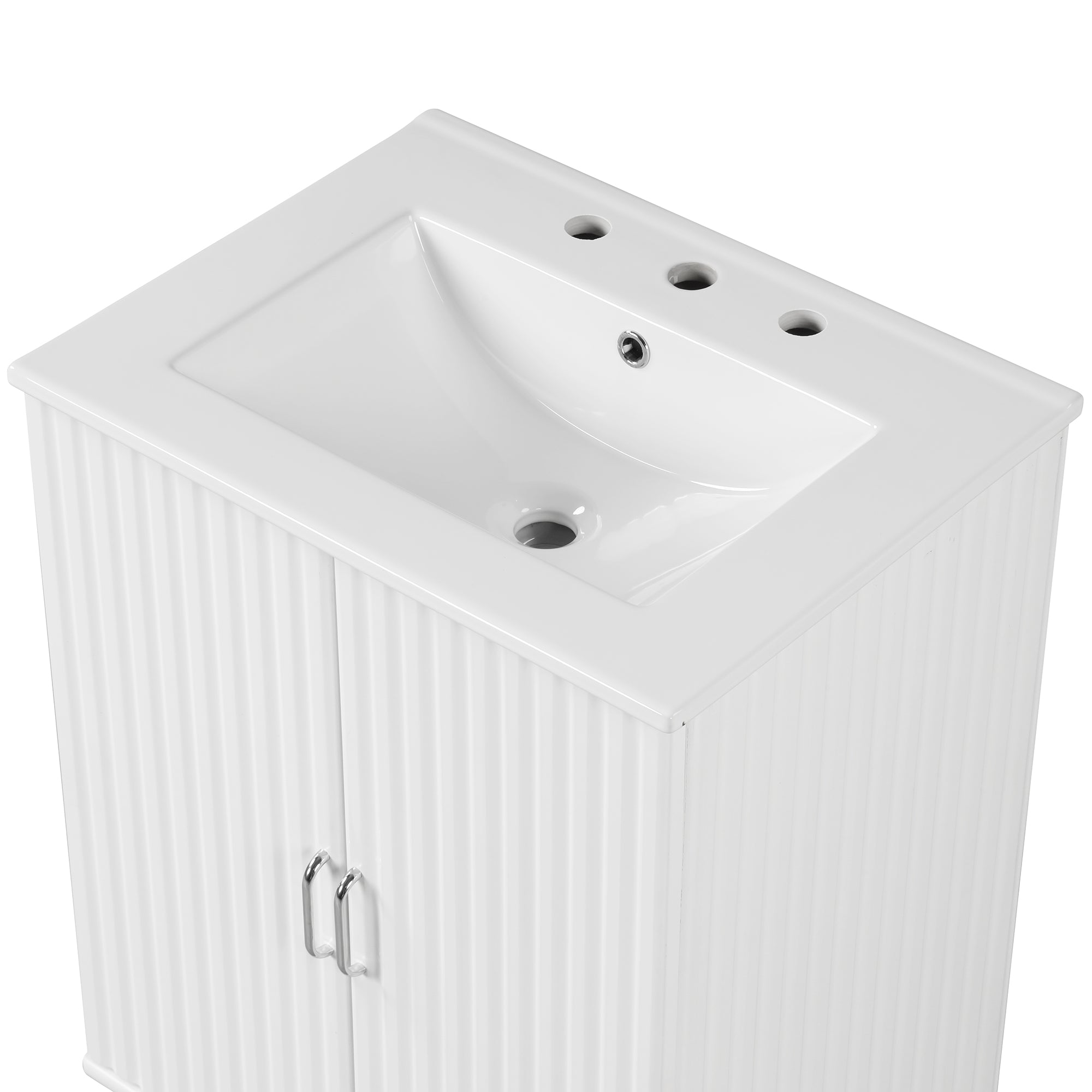 24" Freestanding Solid Wood and MDF Bathroom Vanity Set with Two Doors and Adjustable Shelves