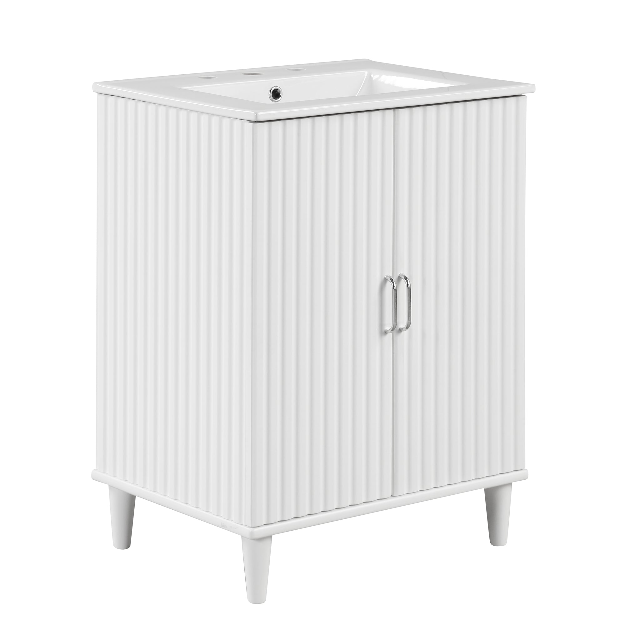 24" Freestanding Solid Wood and MDF Bathroom Vanity Set with Two Doors and Adjustable Shelves