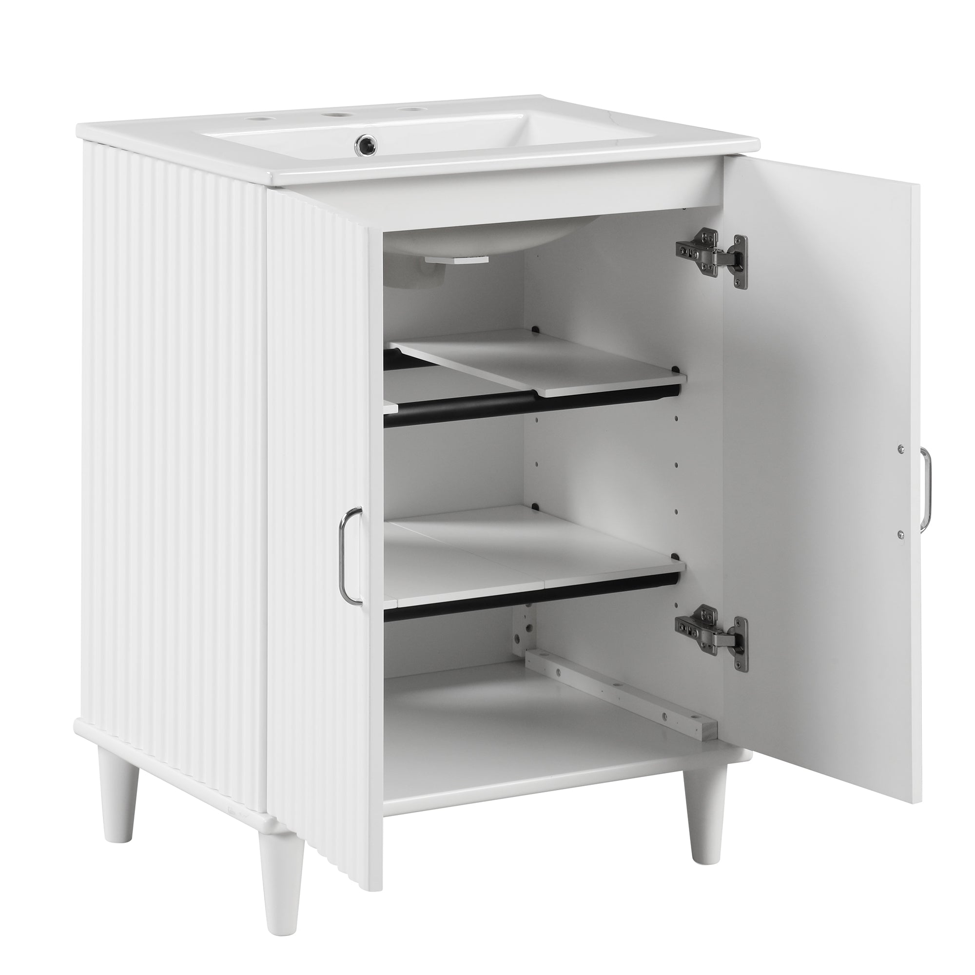 24" Freestanding Solid Wood and MDF Bathroom Vanity Set with Two Doors and Adjustable Shelves