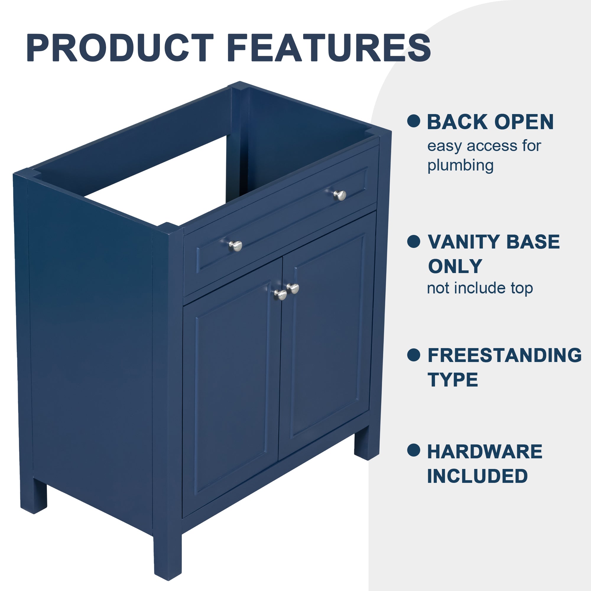 30 Inches MDF Freestanding Bathroom Vanity Base with Adjustable Shelf