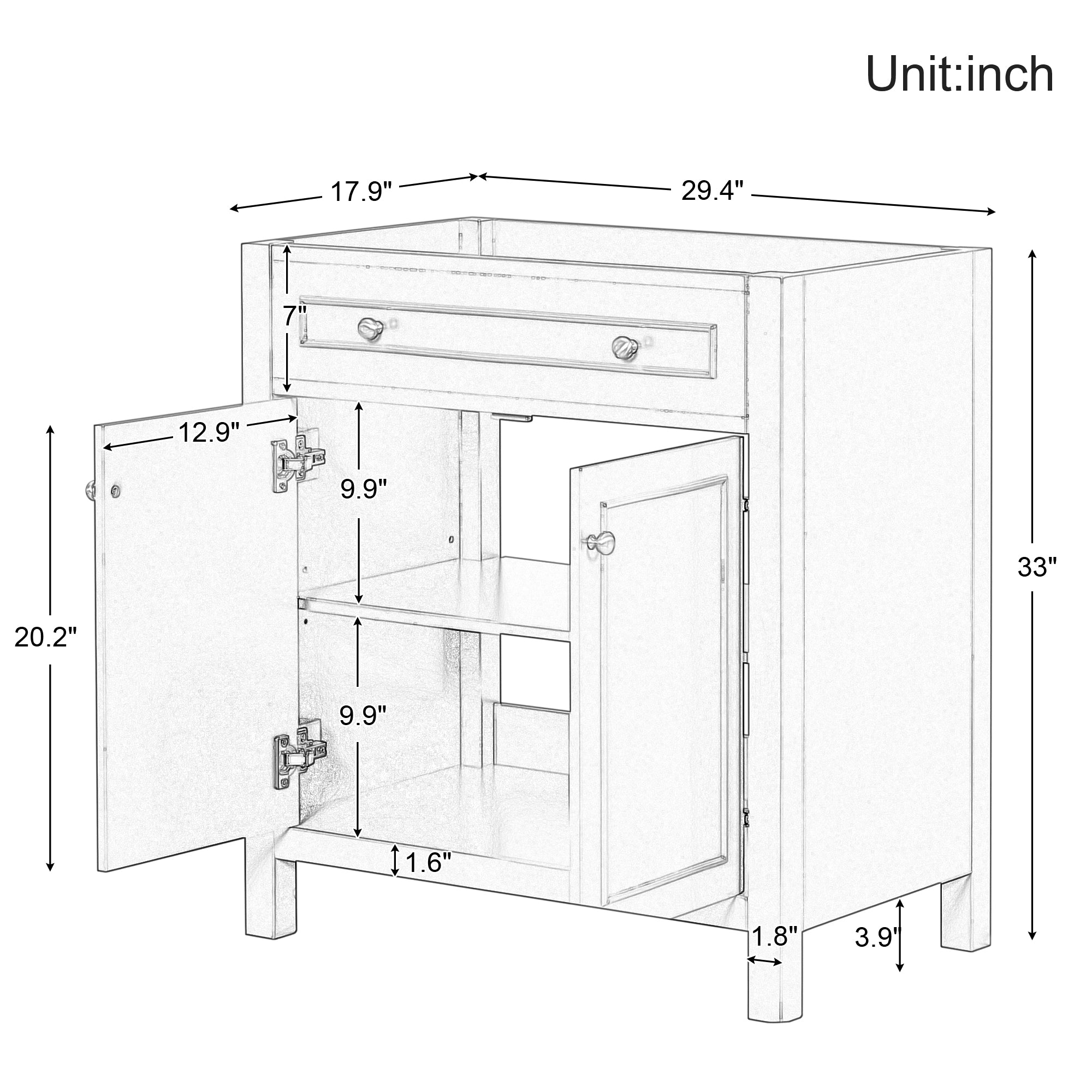 30 Inches MDF Freestanding Bathroom Vanity Base with Adjustable Shelf