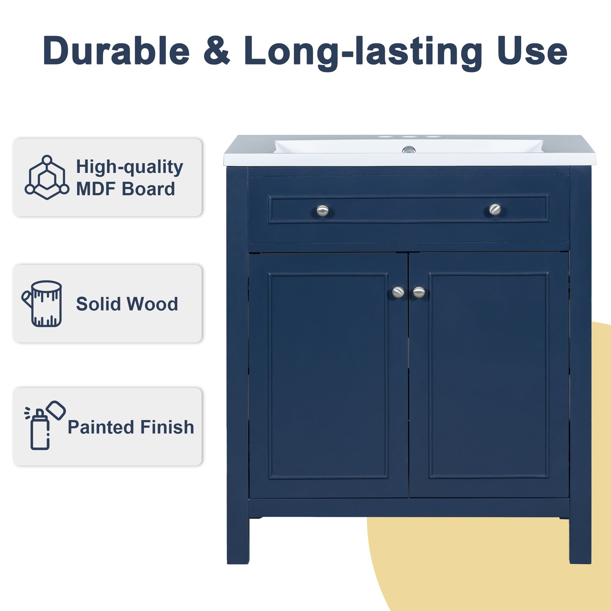 30 Inches MDF Freestanding Bathroom Vanity Base with Adjustable Shelf