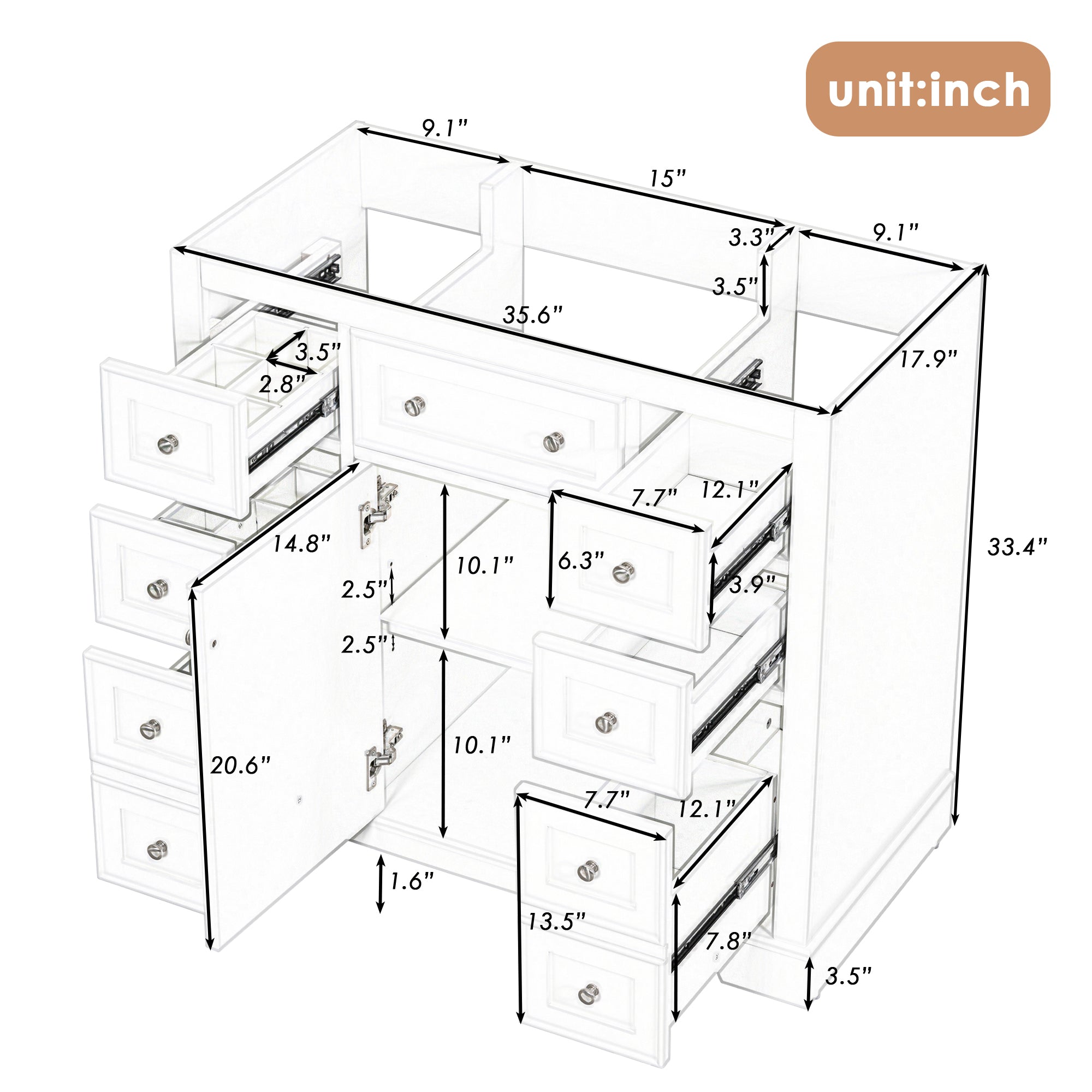 36 in. The Freestanding Bath Vanity Base without Top in White