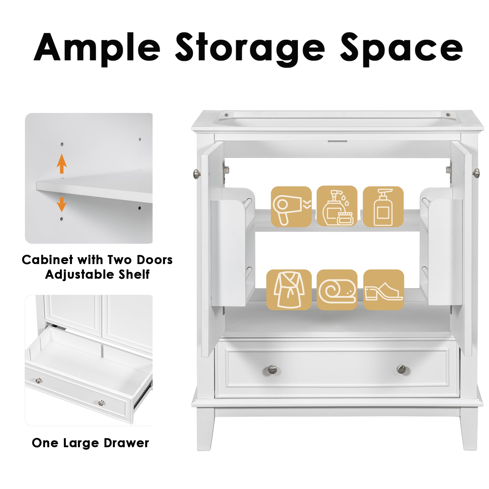 30 in. W x 18 in. D x 34 in. H Freestanding Bath Vanity Cabinet without Top