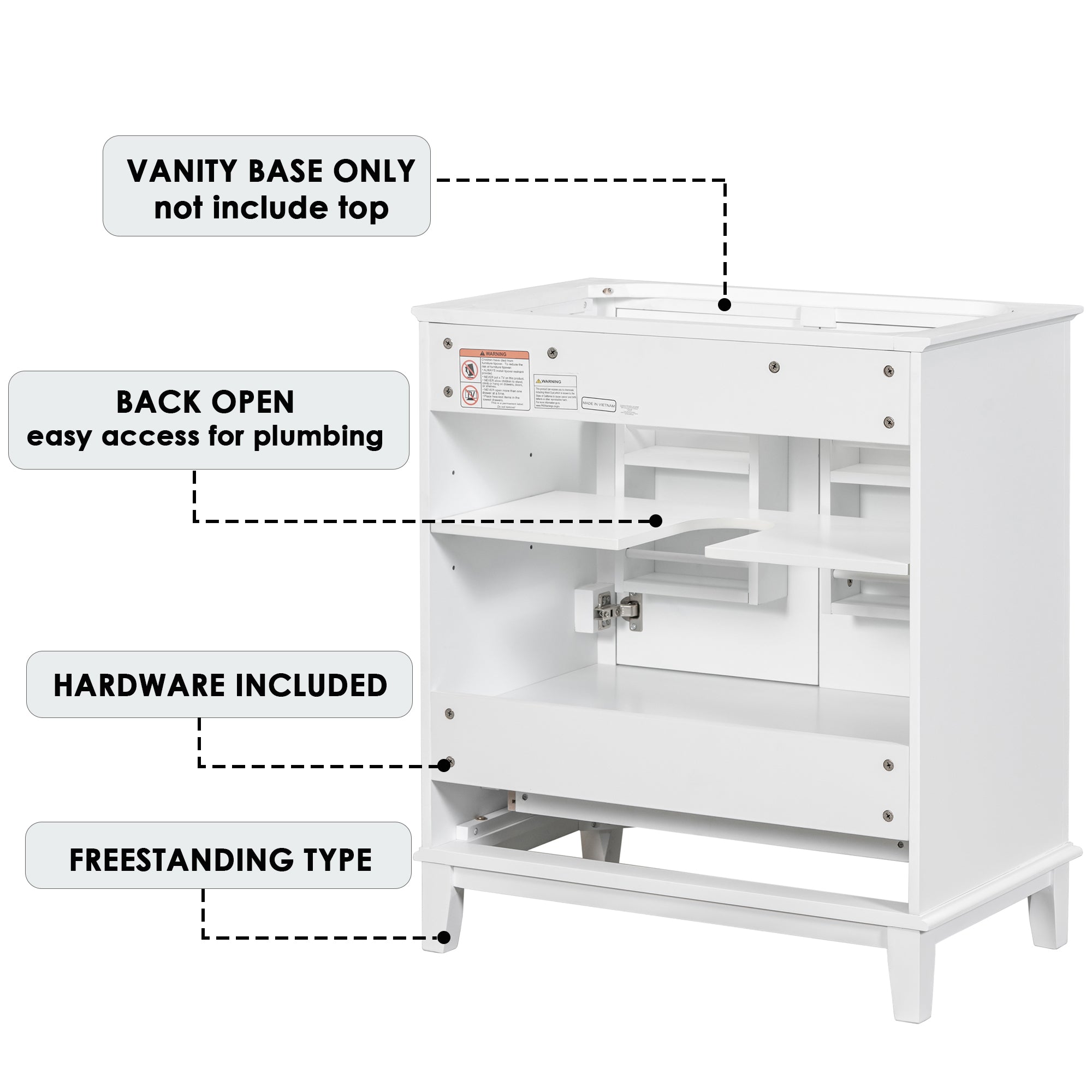 30 in. W x 18 in. D x 34 in. H Freestanding Bath Vanity Cabinet without Top