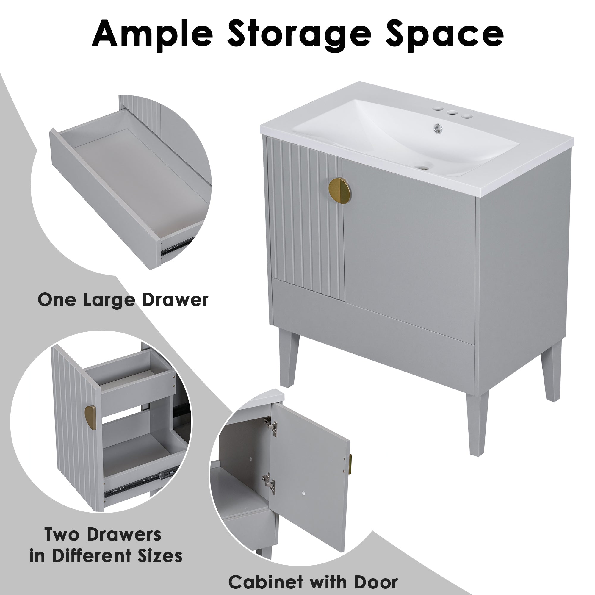 30 in. W x 18 in. D x 32 in. H Freestanding Bath Vanity Base without Top in Grey