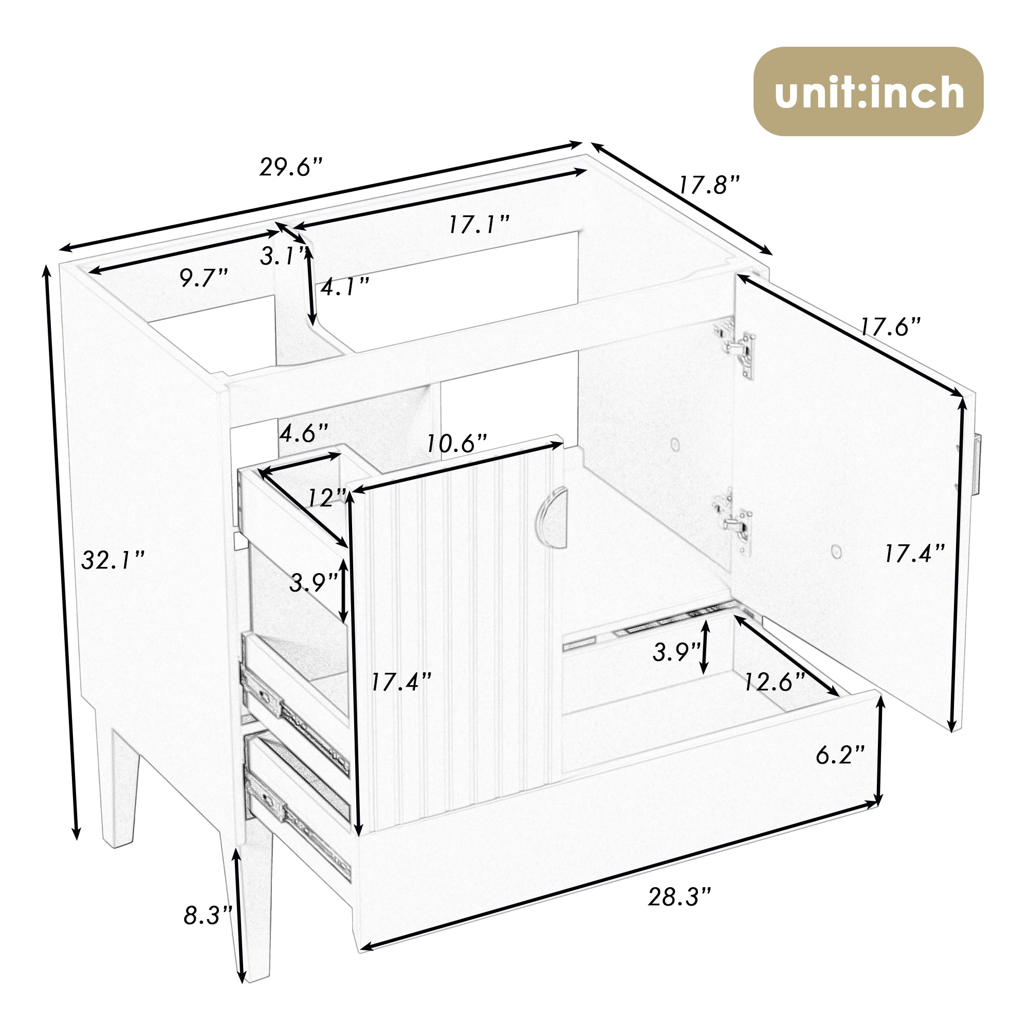 30 in. W x 18 in. D x 32 in. H Freestanding Bath Vanity Base without Top in Grey