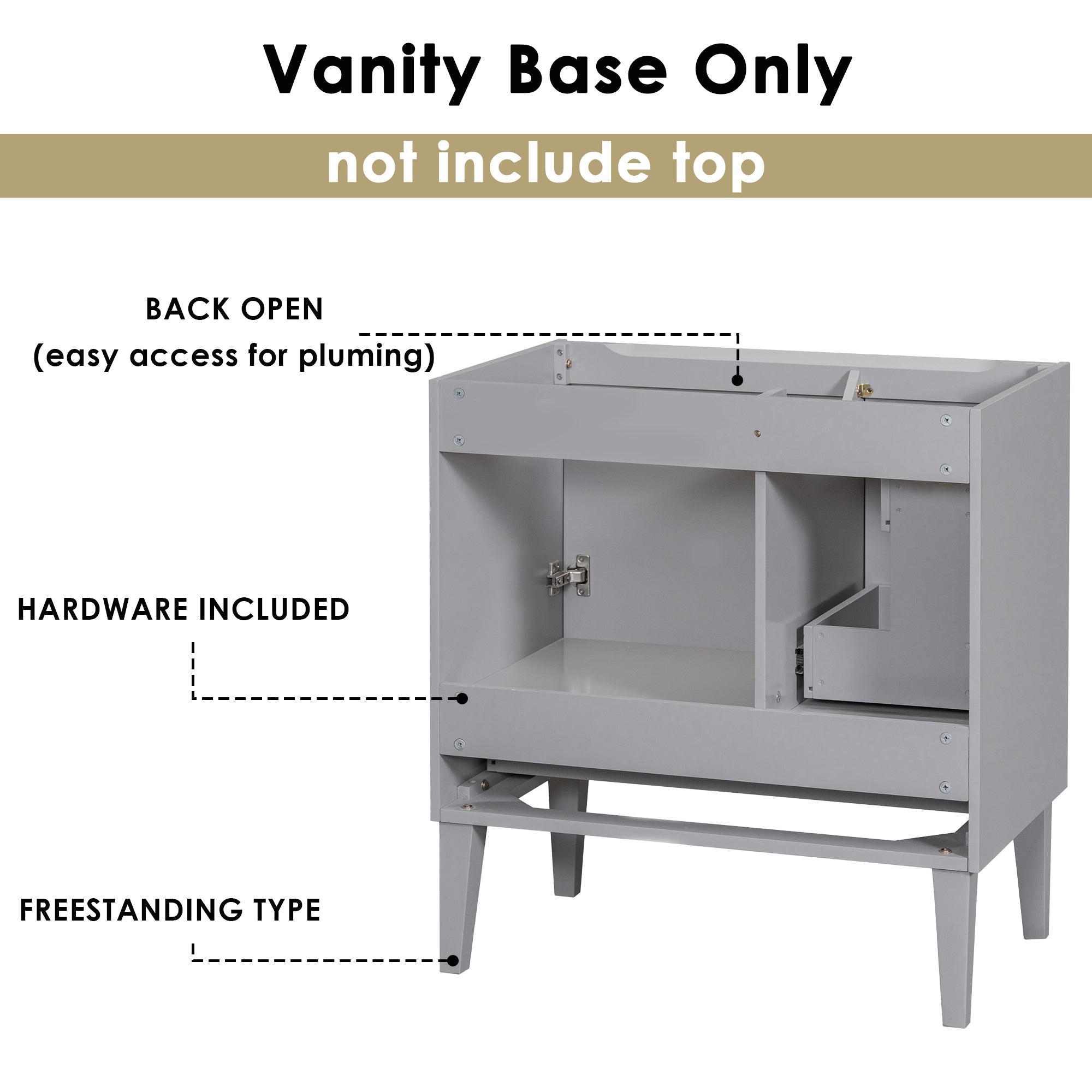 30 in. W x 18 in. D x 32 in. H Freestanding Bath Vanity Base without Top in Grey