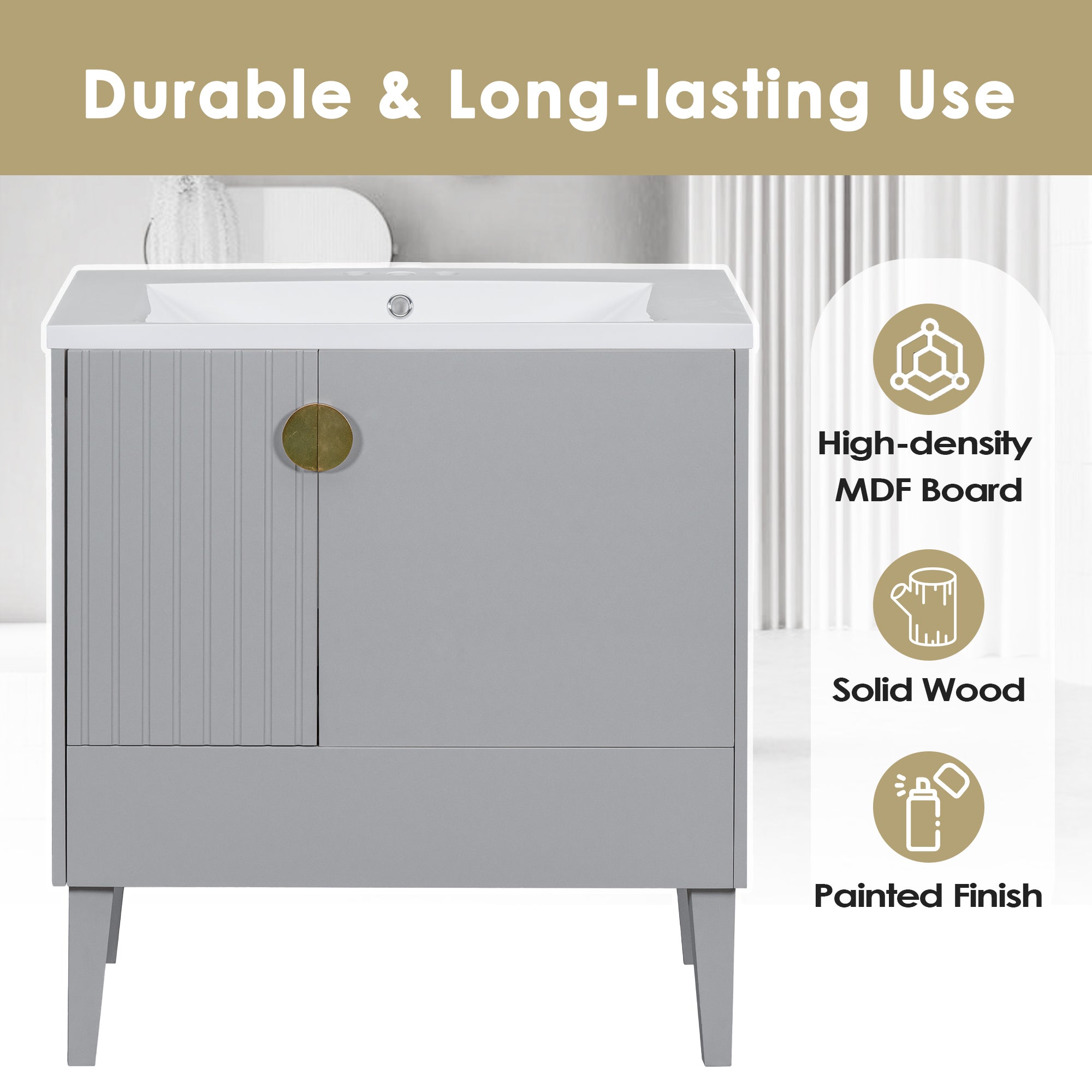 30 in. W x 18 in. D x 32 in. H Freestanding Bath Vanity Base without Top in Grey