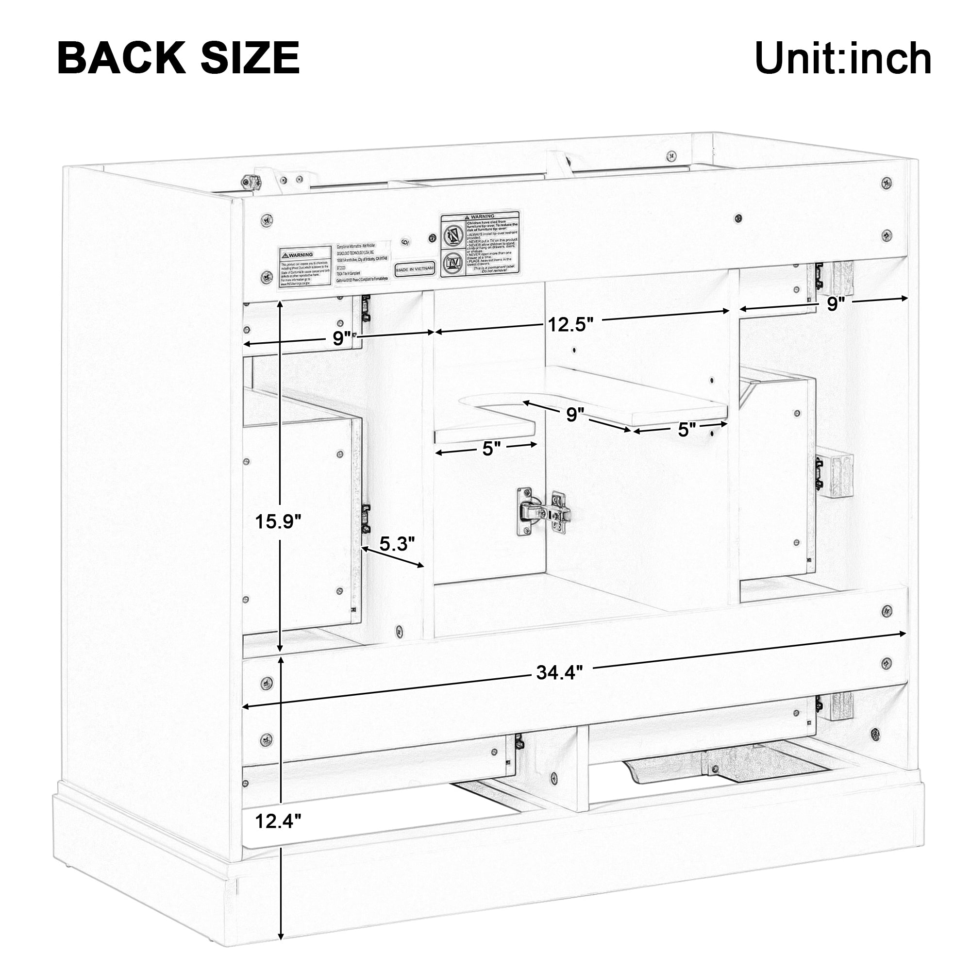 36 in. W x 18 in. D x 33 in. H Freestanding Bath Vanity Base without Top in White