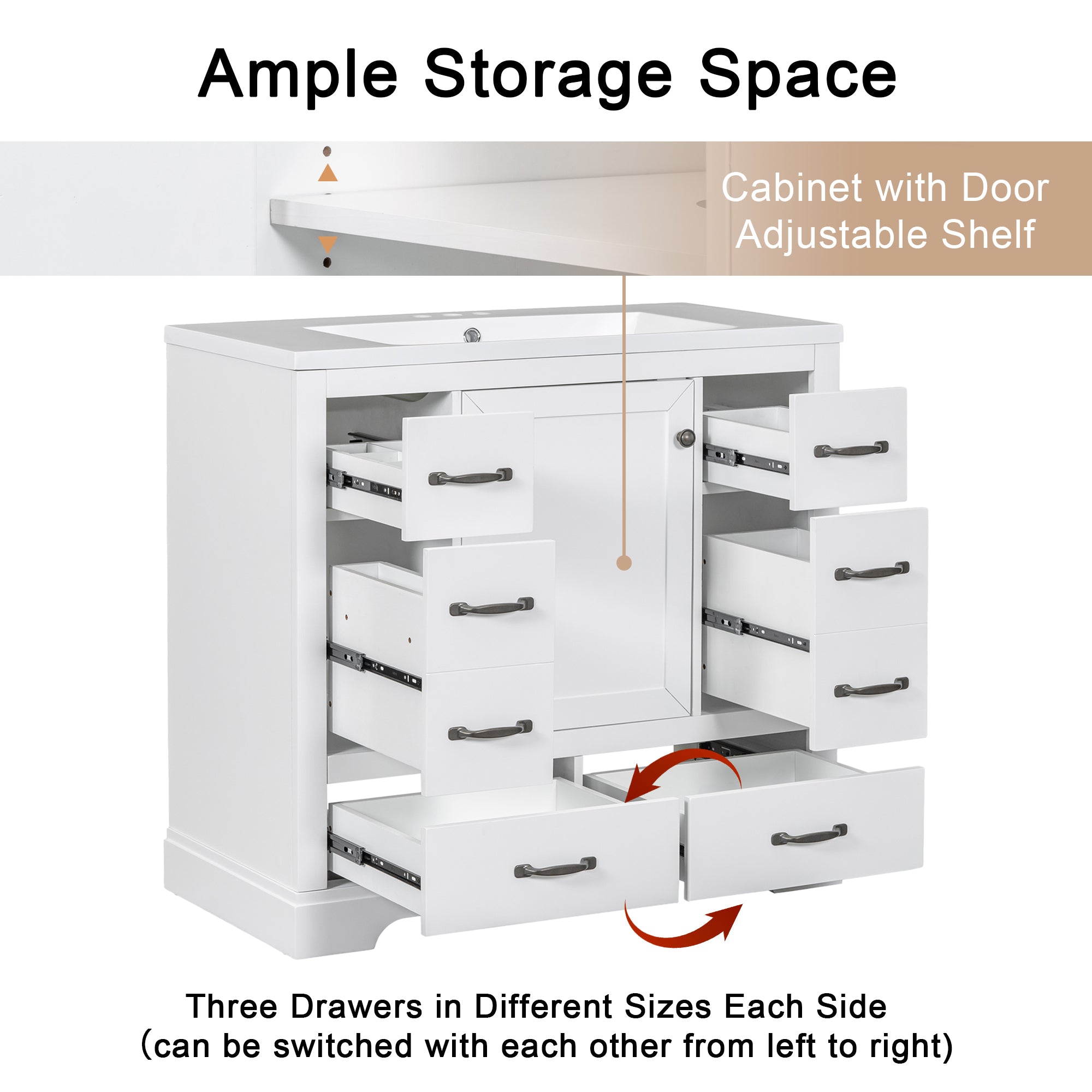 36 in. W x 18 in. D x 33 in. H Freestanding Bath Vanity Base without Top in White