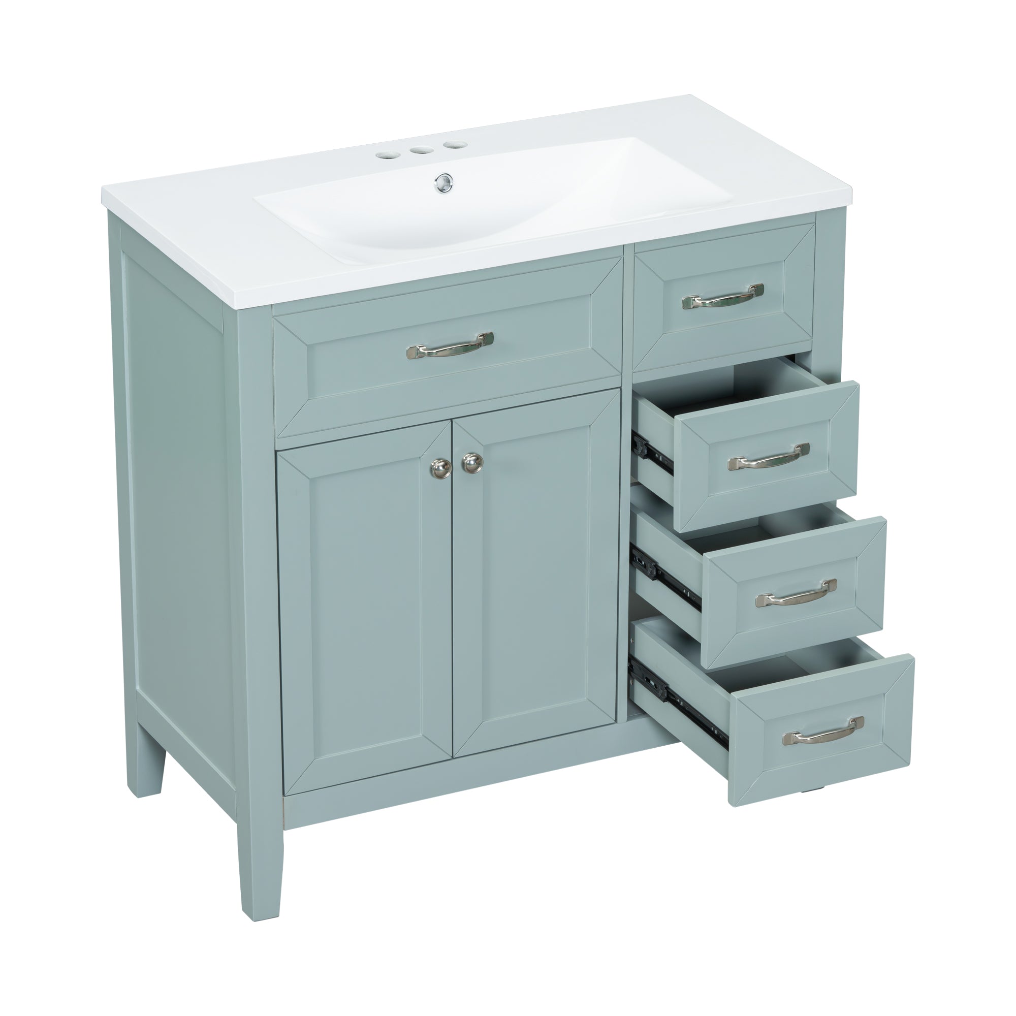 36 in.W MDF Freestanding Bathroom Vanity Set with Integrated Sink, Drawers and Doors