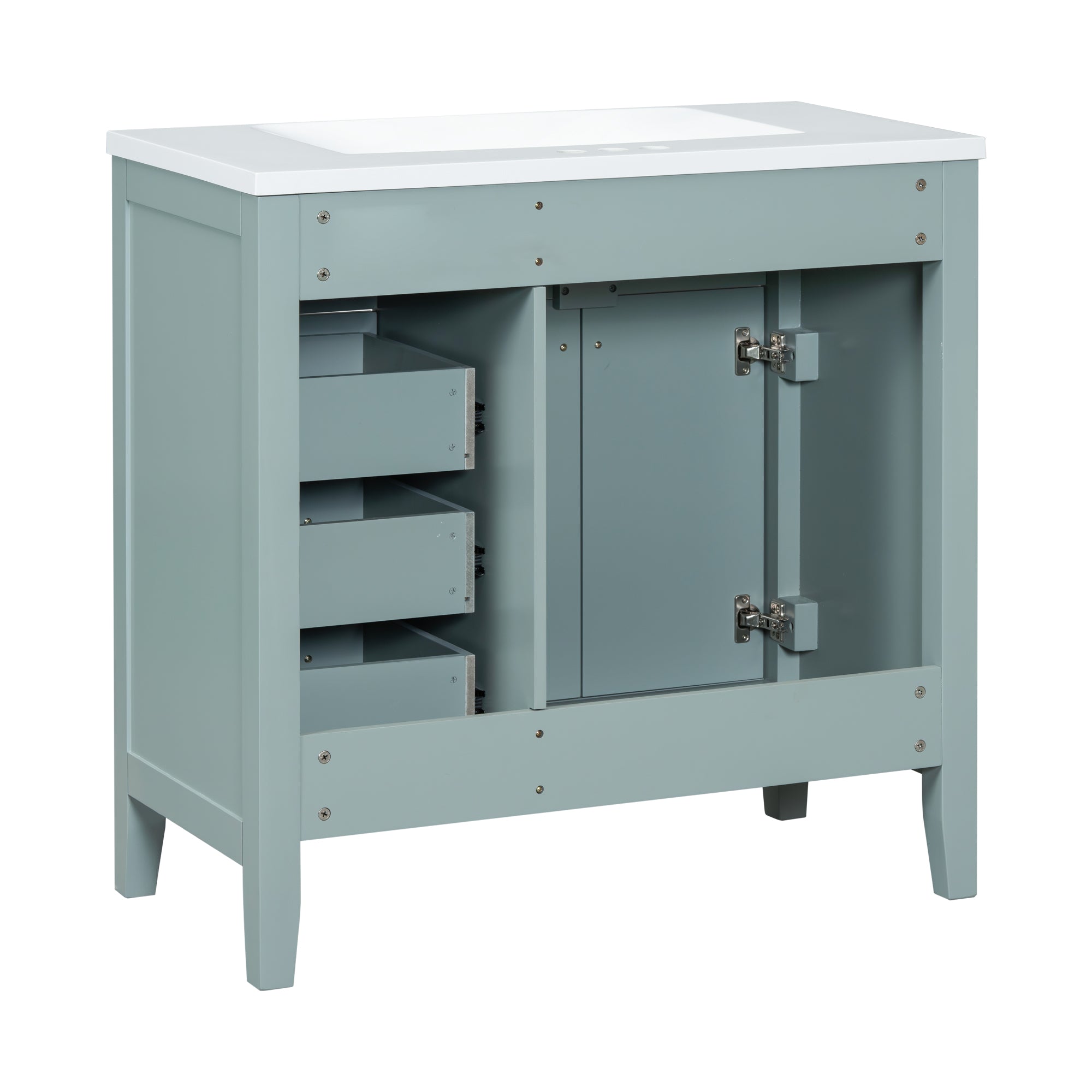 36 in.W MDF Freestanding Bathroom Vanity Set with Integrated Sink, Drawers and Doors