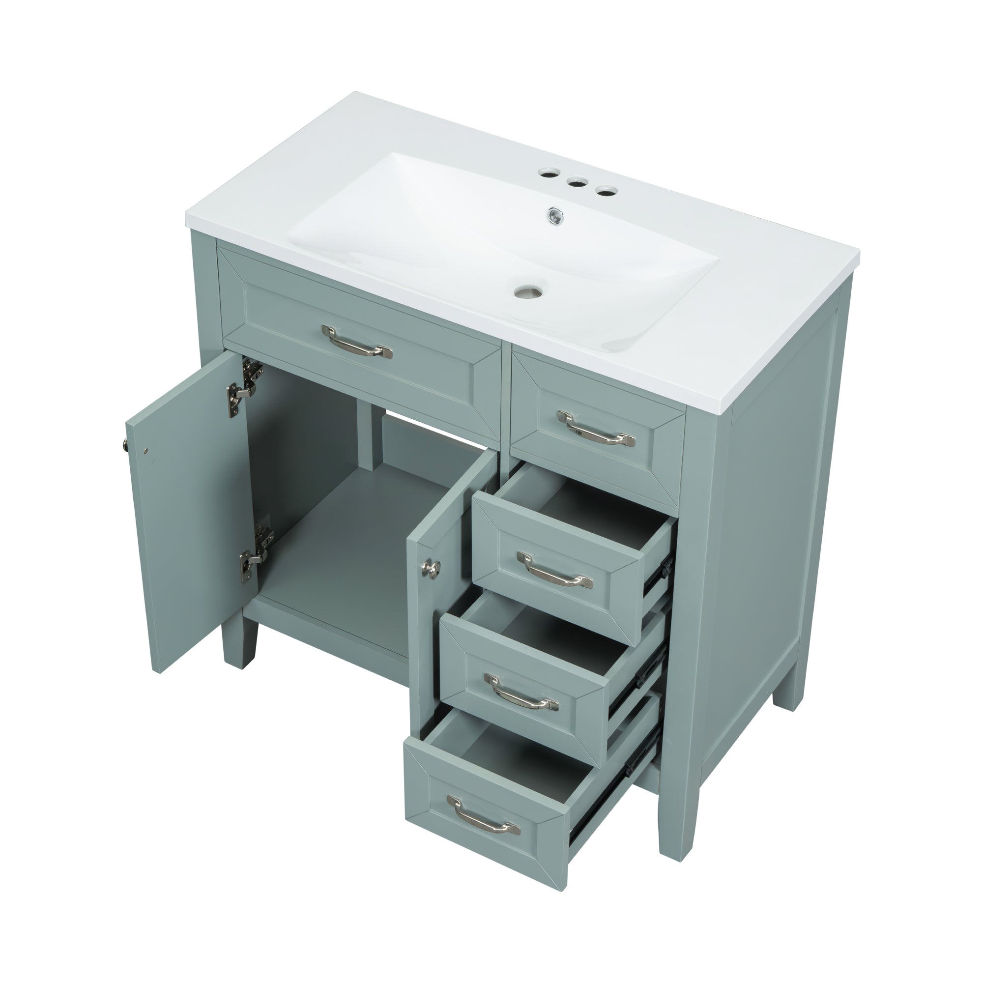 36 in.W MDF Freestanding Bathroom Vanity Set with Integrated Sink, Drawers and Doors