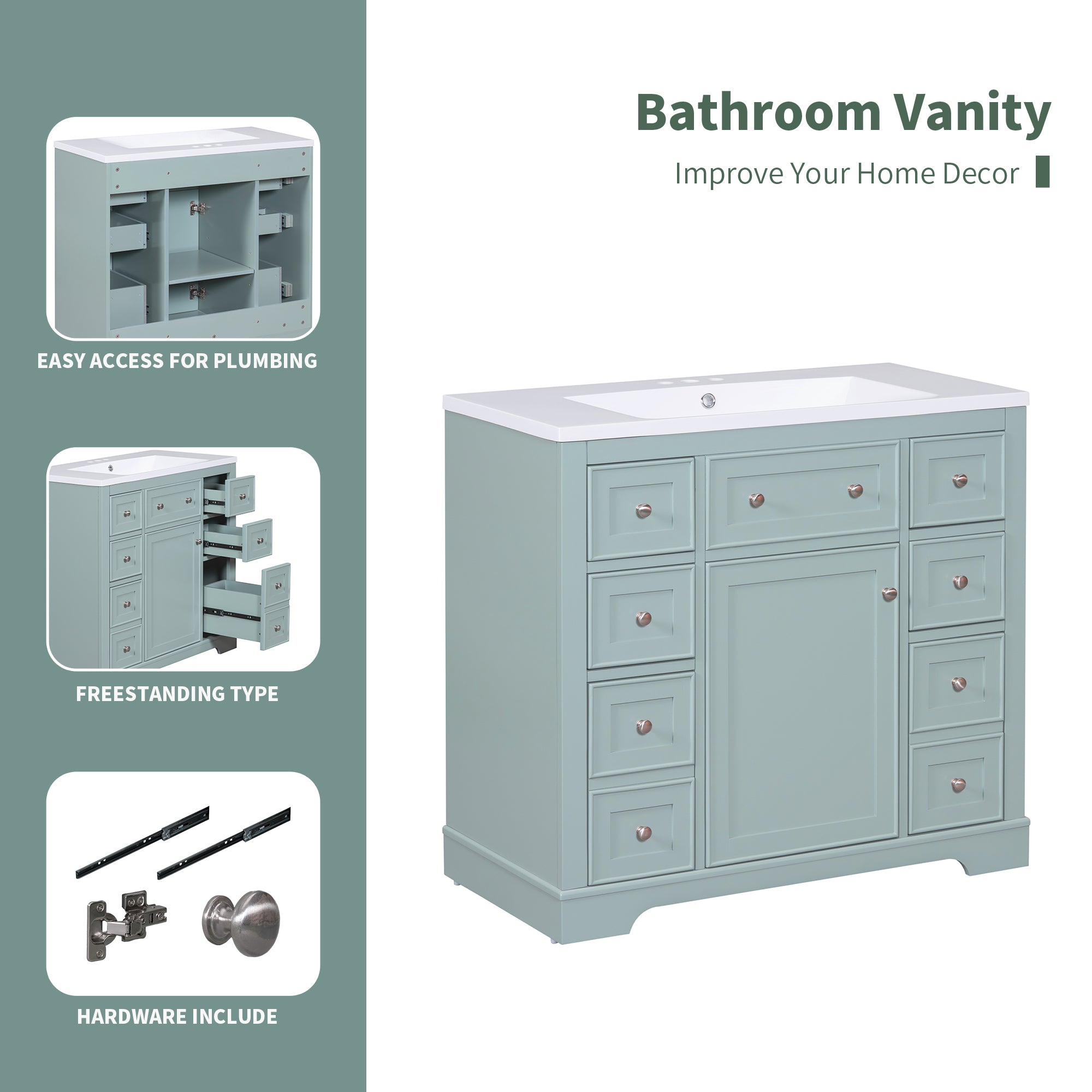 36 in. The Freestanding Bath Vanity Base without Top in White
