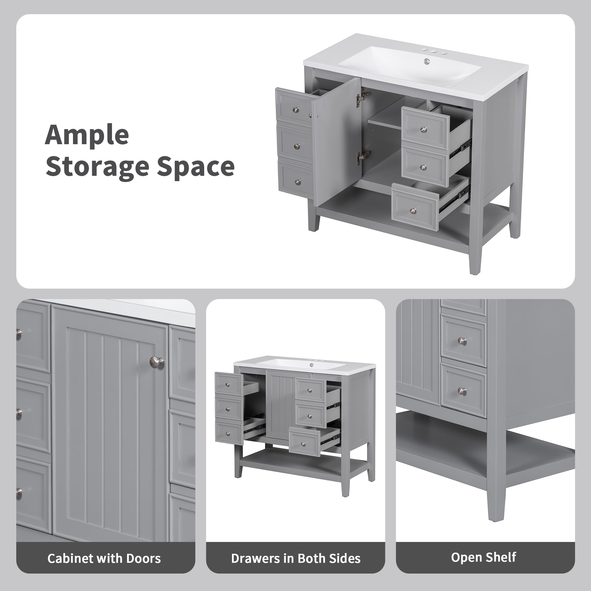 36 in. W x 18 in. D x 33 in. H Freestanding Bath Vanity Base without Top